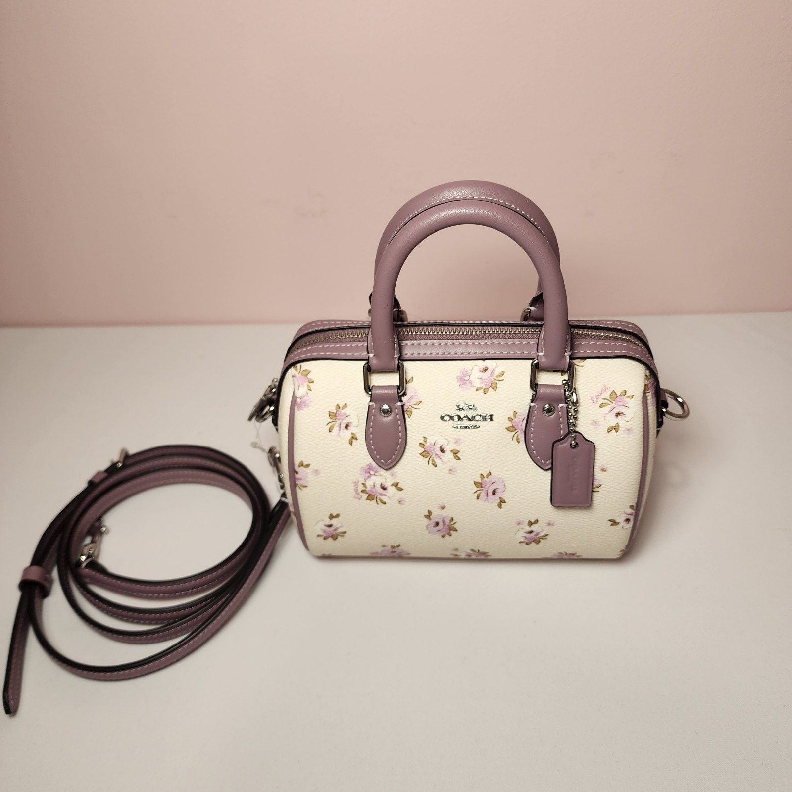 Coach NWT Coach CAL69 Mini Rowan Crossbody Bag Floral Print Purple Size ONE SIZE - 9 Thumbnail