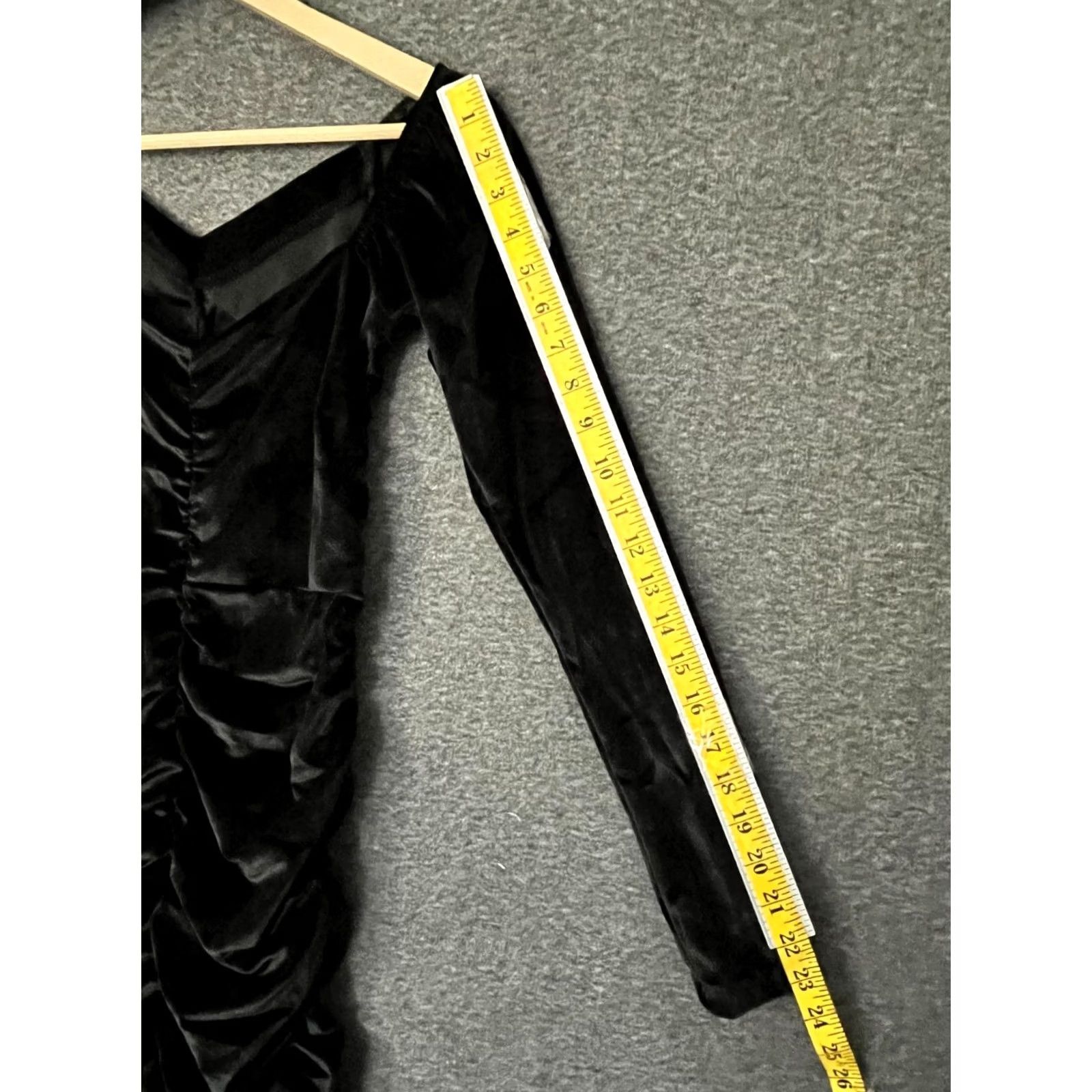 Velvet Nike Black Velvet Midi Bodycon Dress - V-Neck Long Sleeve Women’s S Velvet, Ruffle Detail, Solid, Party/Cocktail, 100% Polyester Size S / US 4 / IT 40 - 5 Thumbnail