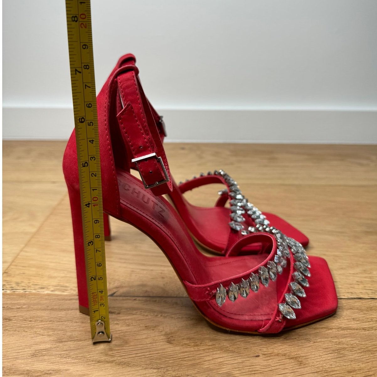 SCHUTZ NEW Schutz Linsey Red Nubuck Sandal Crystal Heels Size US 7 / IT 37 - 3 Thumbnail