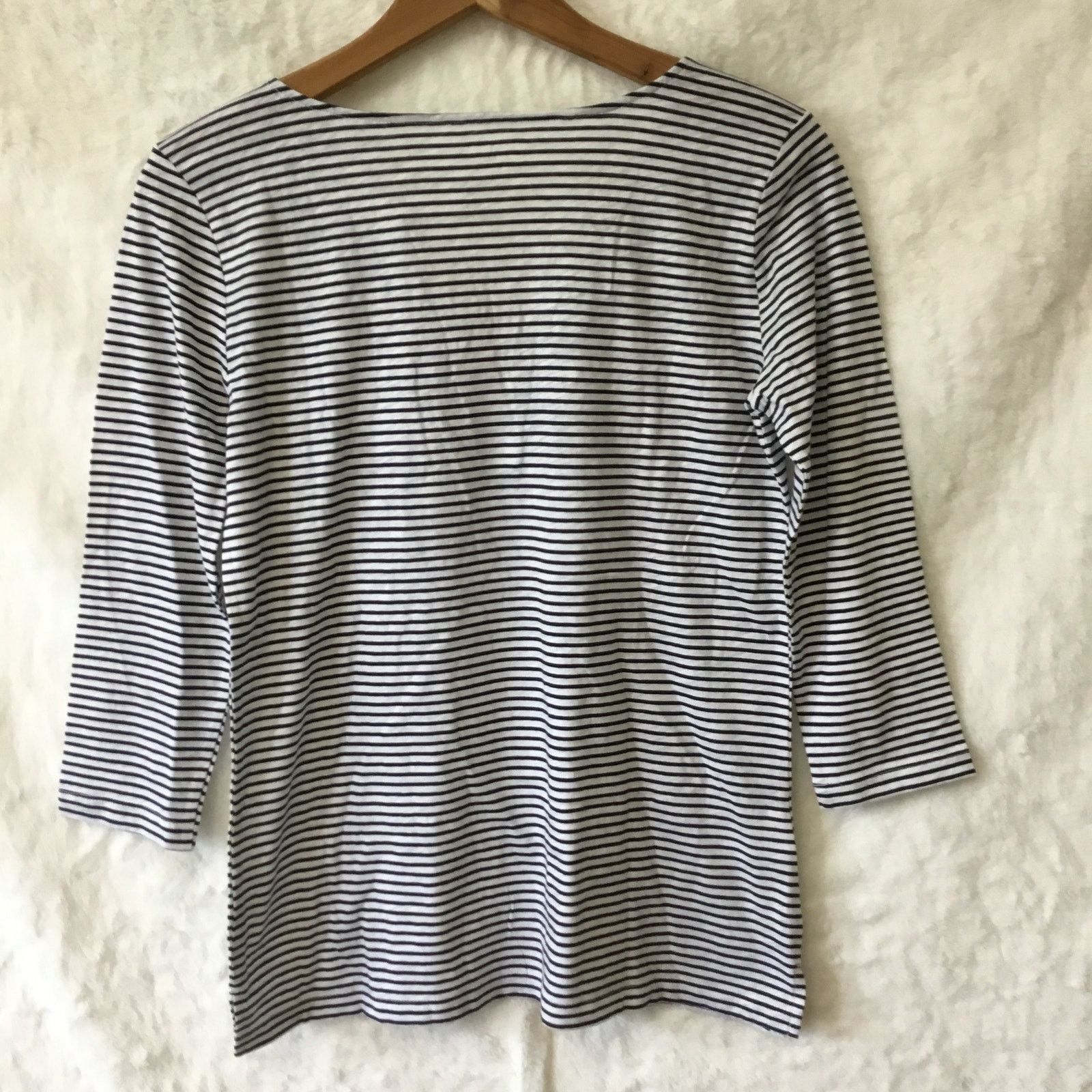 Loft LOFT Blue Striped Floral Split Neck Tee Size XS / US 0-2 / IT 36-38 - 7 Thumbnail