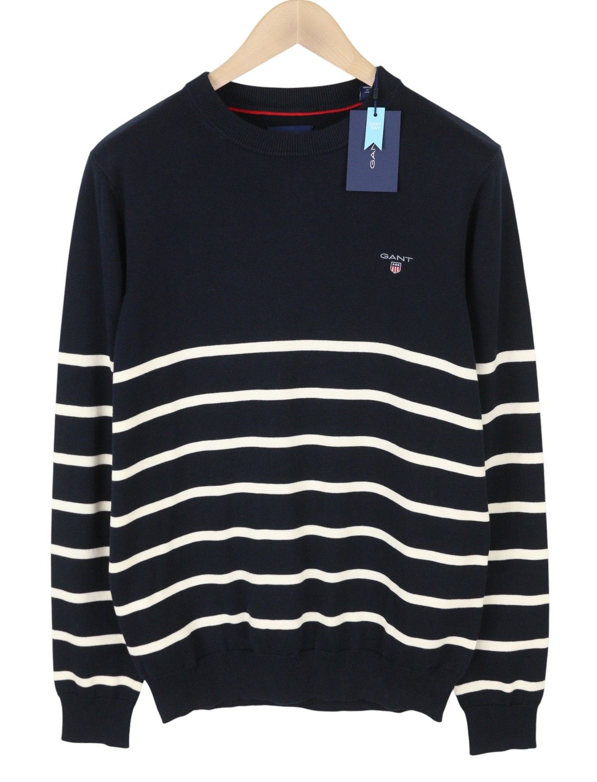 Gant BRETON STRIPE C-NECK M Evening Blue Cotton Jumper 87310 Size US M / EU 48-50 / 2 - 1 Thumbnail