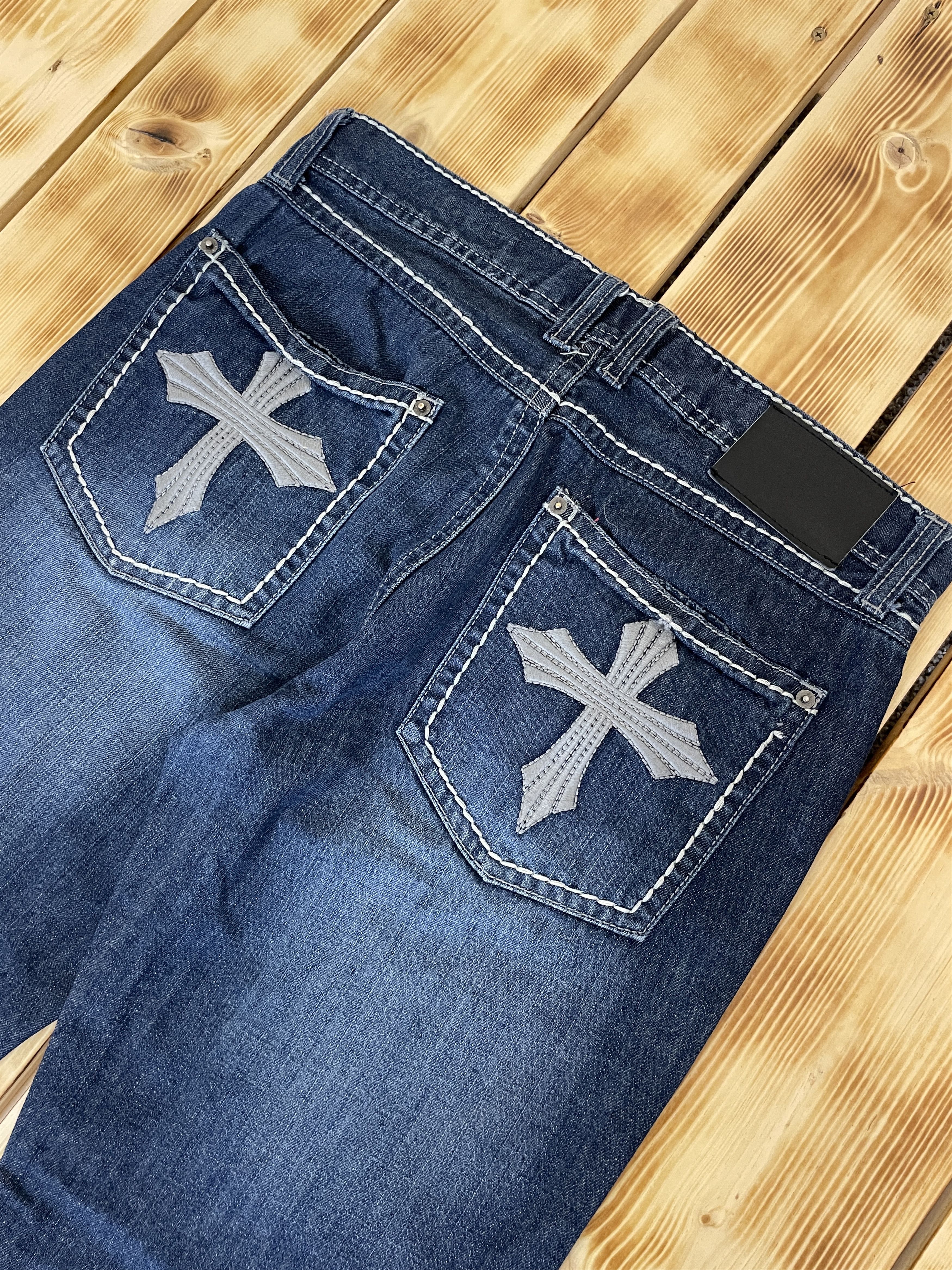 Affliction Y2K Jeans BLACK Low Rise Slim Straight Cross Pattern Size US 32 / EU 48 - 1 Thumbnail