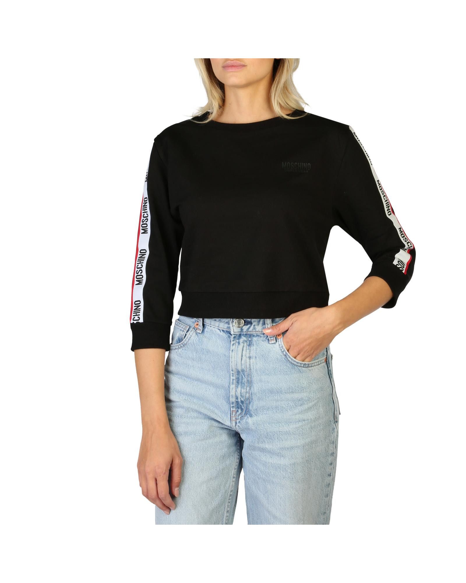 image of Moschino Solid Colour Cotton Sweatshirt With Ribbed Hems in Black, Women's (Size Large)