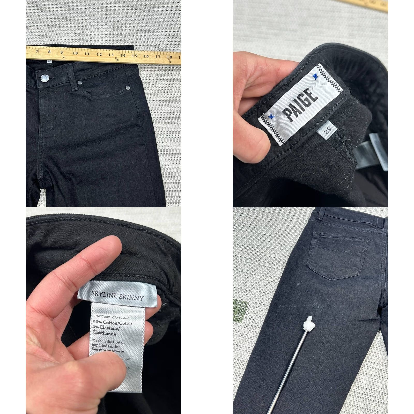 Paige PAIGE Skyline Skinny Jeans Womens 29 Black Dark Wash Denim Cotton Mid Rise 30x31 Jeans Size 29" - 8 Thumbnail