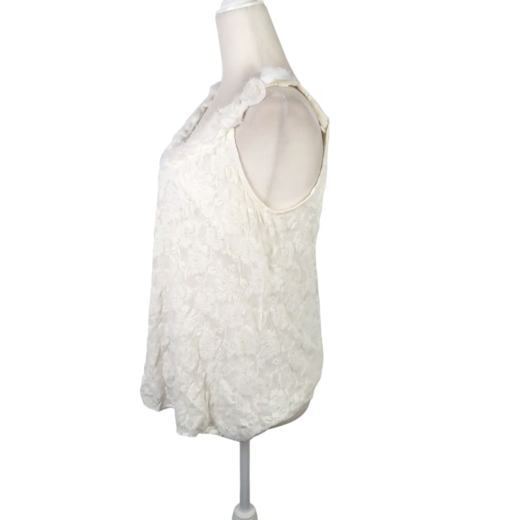 Vintage VINTAGE CDW Tank Womens Lace Floral Sleeveless Rosette Necklace FlowY Cream White 90s M Womens Size M / US 6-8 / IT 42-44 - 3 Thumbnail