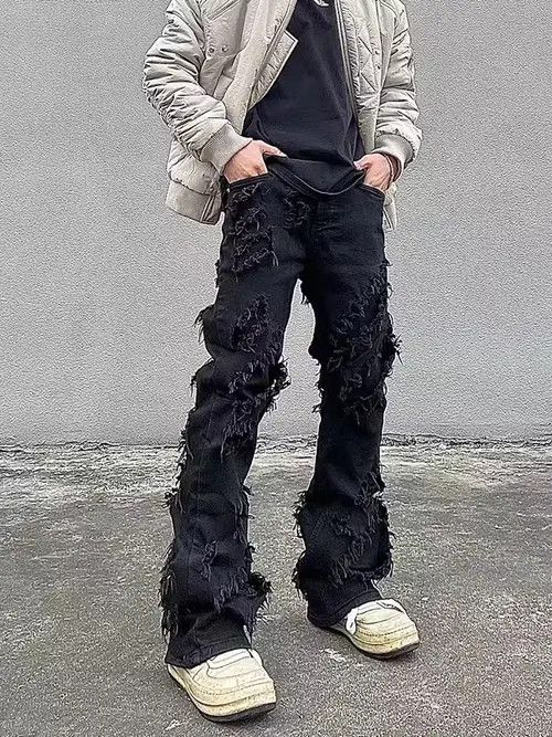 Japanese Brand × Jean High street black raw edge ripped jeans Size US 32 / EU 48 - 1 Thumbnail
