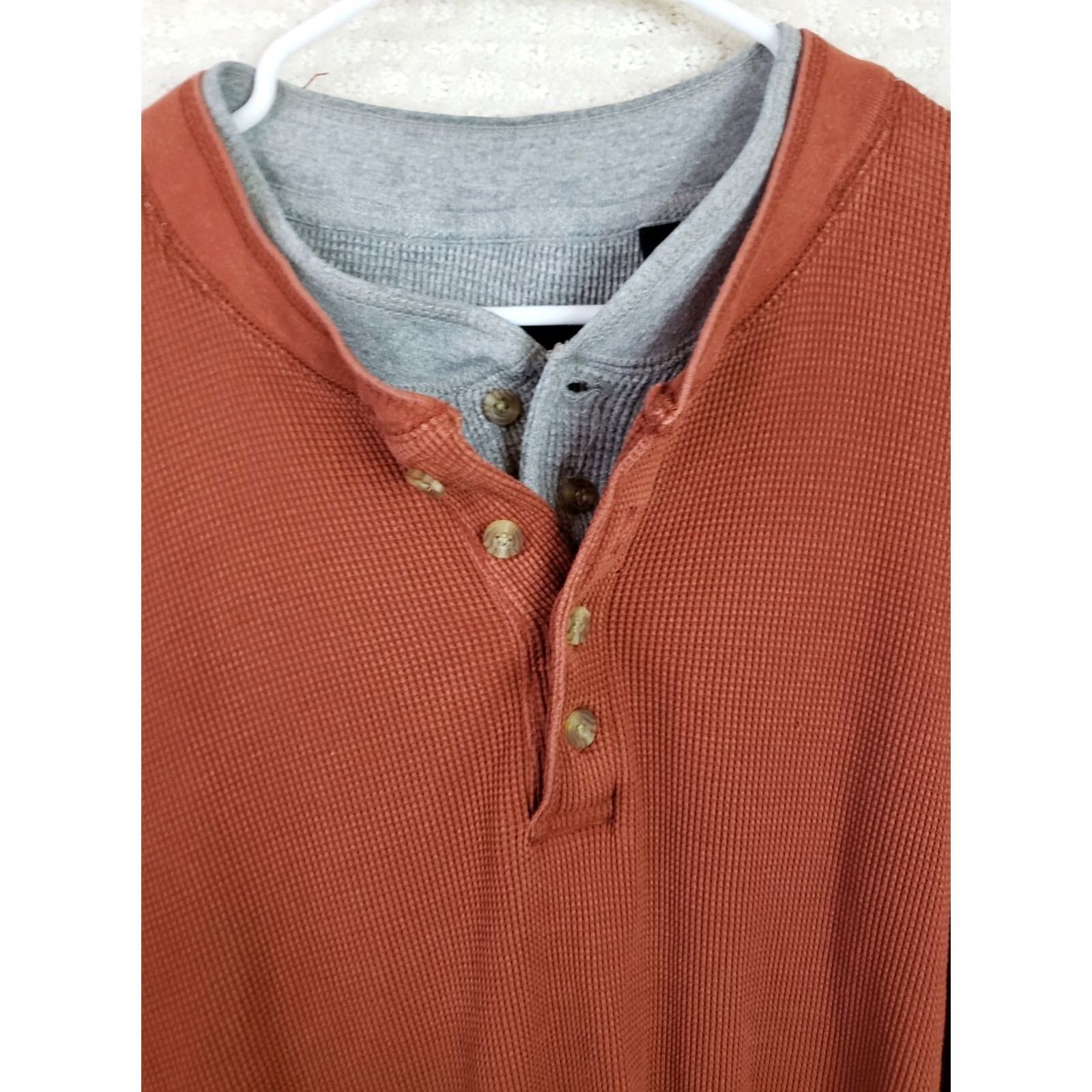 Vintage Wolverine Henley LS Shirt Mens XL Orange Gray Thermal Waffle Knit 2-in-1 Look 2 Shirts Size US XL / EU 56 / 4 - 3 Thumbnail