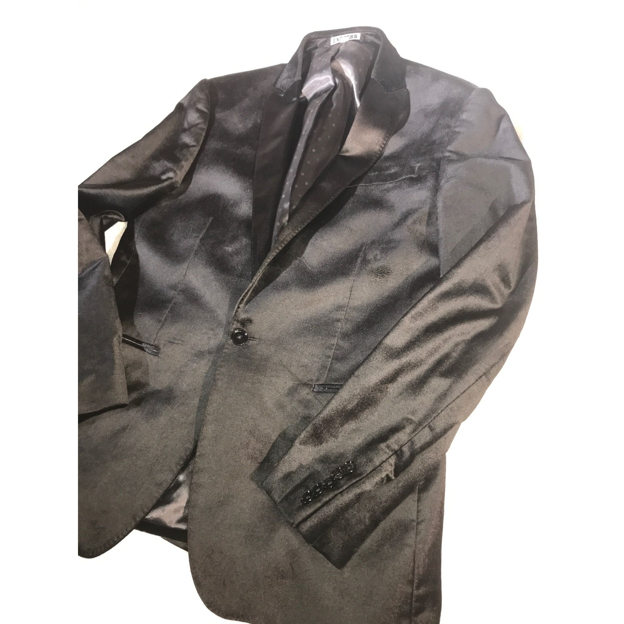 Express Express Men's Photographer Fitted Black Velvet Tuxedo Blazer Size US XXS / EU 40 - 5 Thumbnail