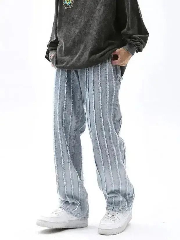 Japanese Brand Striped Baggy Flared Wide Leg Jeans y2k retro Size US 32 / EU 48 - 5 Thumbnail