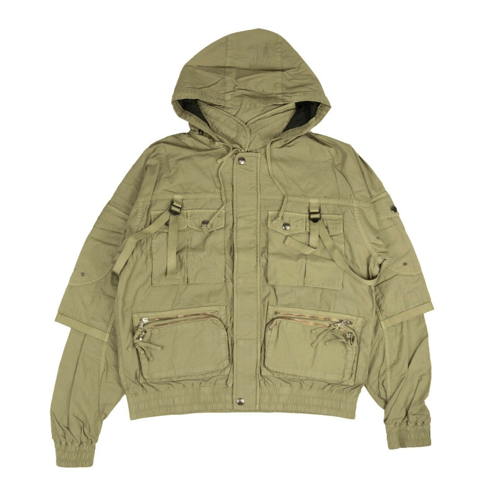 image of John Elliott Green Hooded Pocket Bomber Size 2, Men's