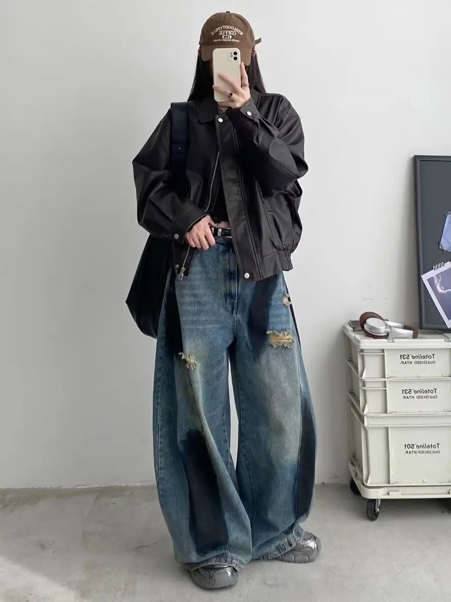 Japanese Brand Retro splashed ink wide leg loose jeans Size US 32 / EU 48 - 4 Thumbnail
