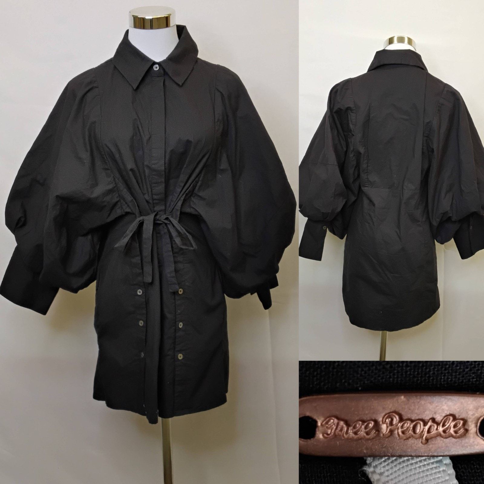 Free People Free People Puff Sleeve Mini Dress Women's M Black Button-Up Size M / US 6-8 / IT 42-44 - 1 Thumbnail