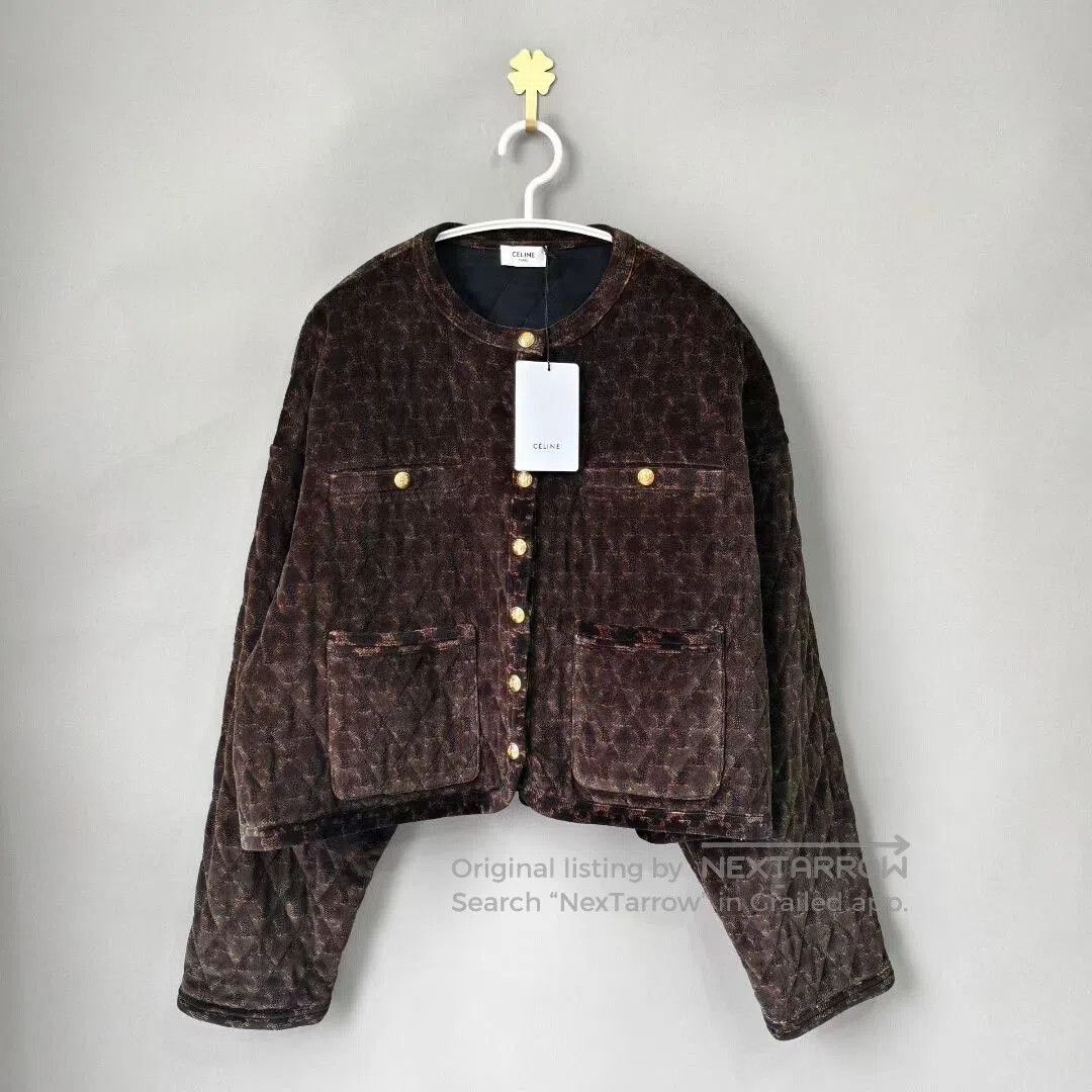 Celine Celine Triomphe Brown Velvet Cropped Jacket. Size XS / US 0-2 / IT 36-38 - 1 Thumbnail