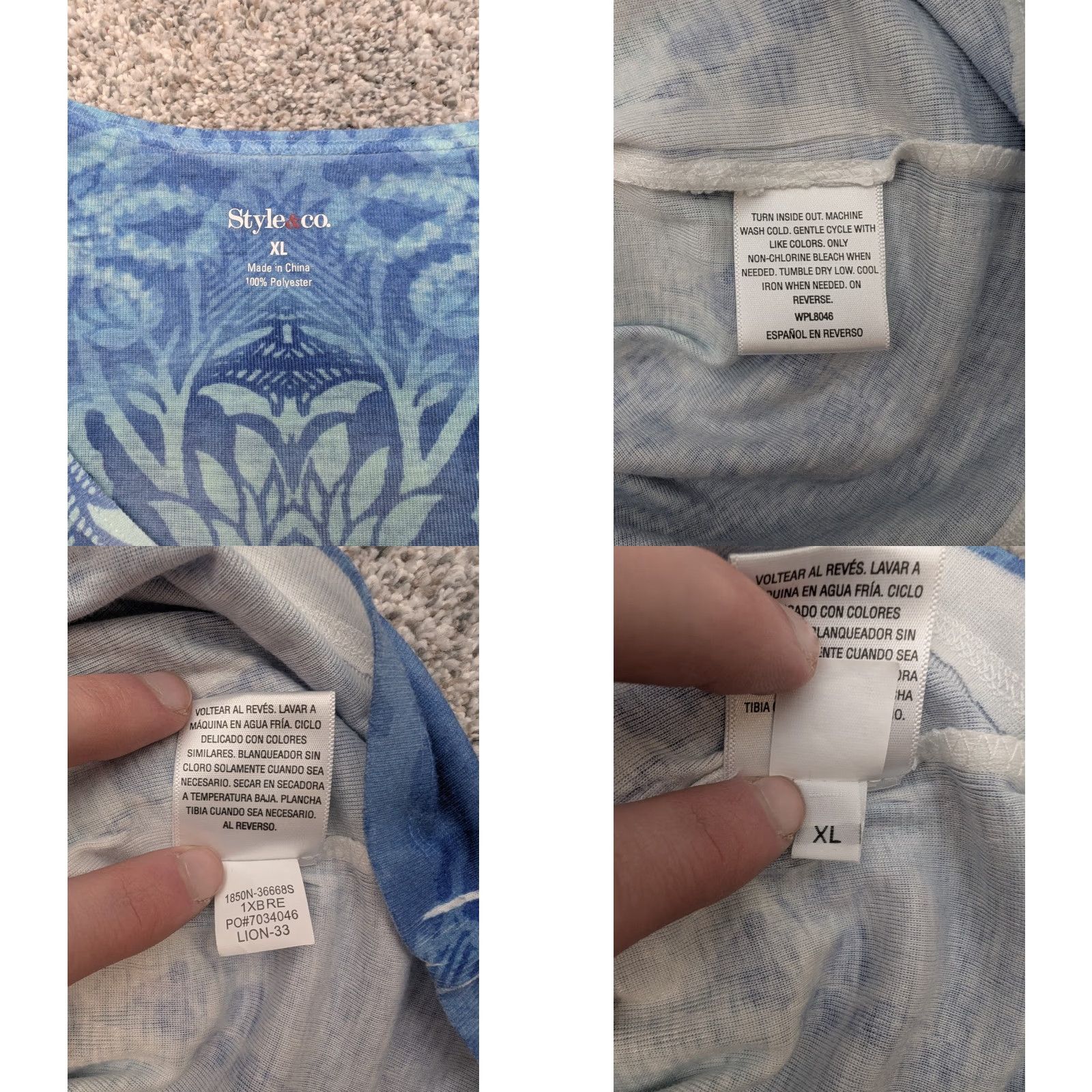 Style & Co Style & Co Shirt Womens XL Blue White Paisley Snake Print Scoop Neck Embellished Top Size XL / US 12-14 / IT 48-50 - 8 Thumbnail