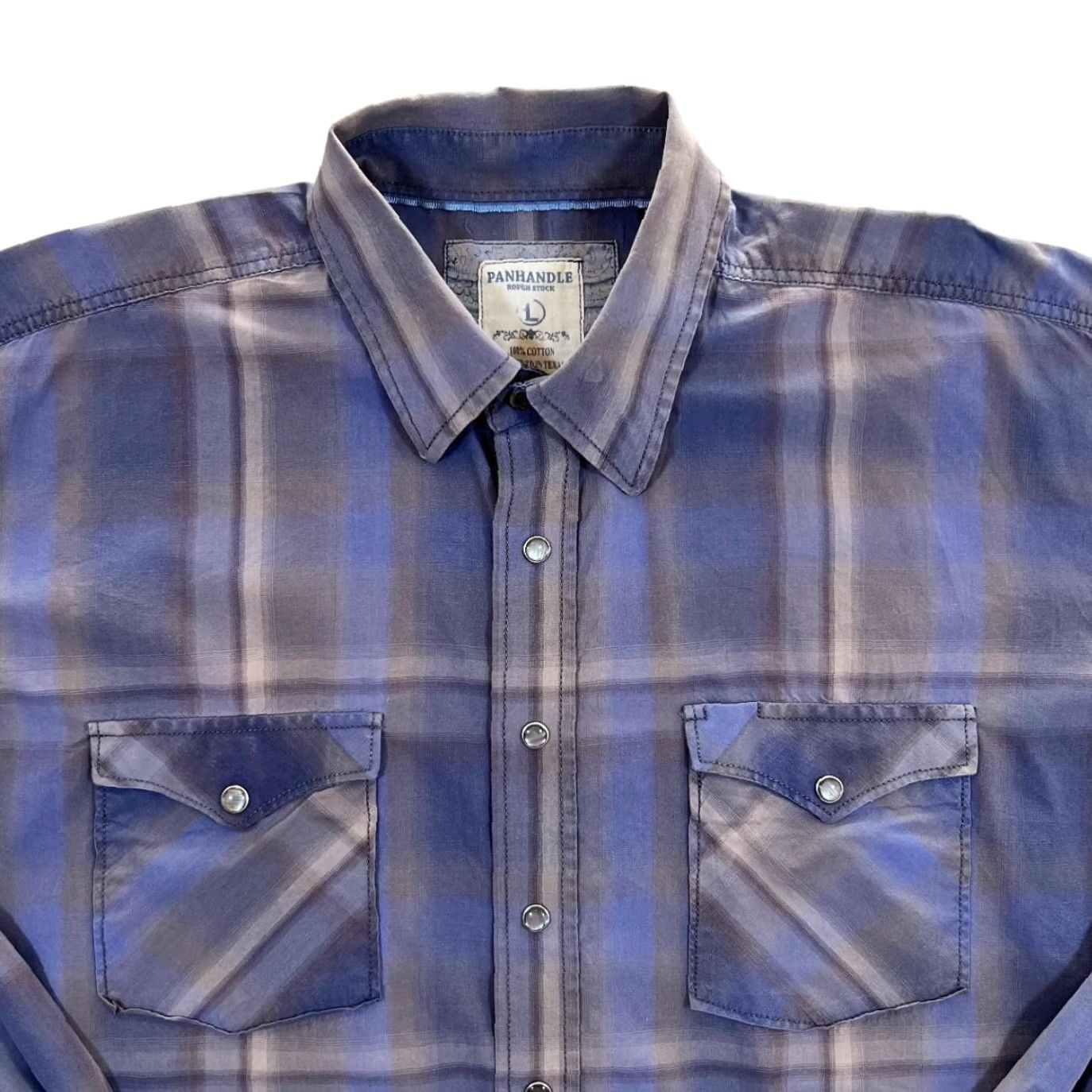 Vintage Panhandle Rough Stock Cowboy Western Check Popper Long Sleeve Shirt Large Mens Carbon Grey/Blue Check Button-Up 90s Theme Western Mens Size US L / EU 52-54 / 3 - 3 Thumbnail