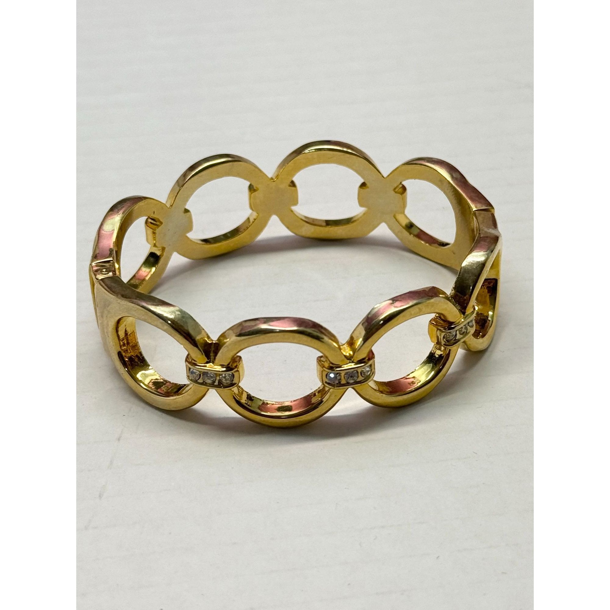Vintage Vintage gold rhinestone hinged bangle bracelet Size ONE SIZE - 2 Thumbnail