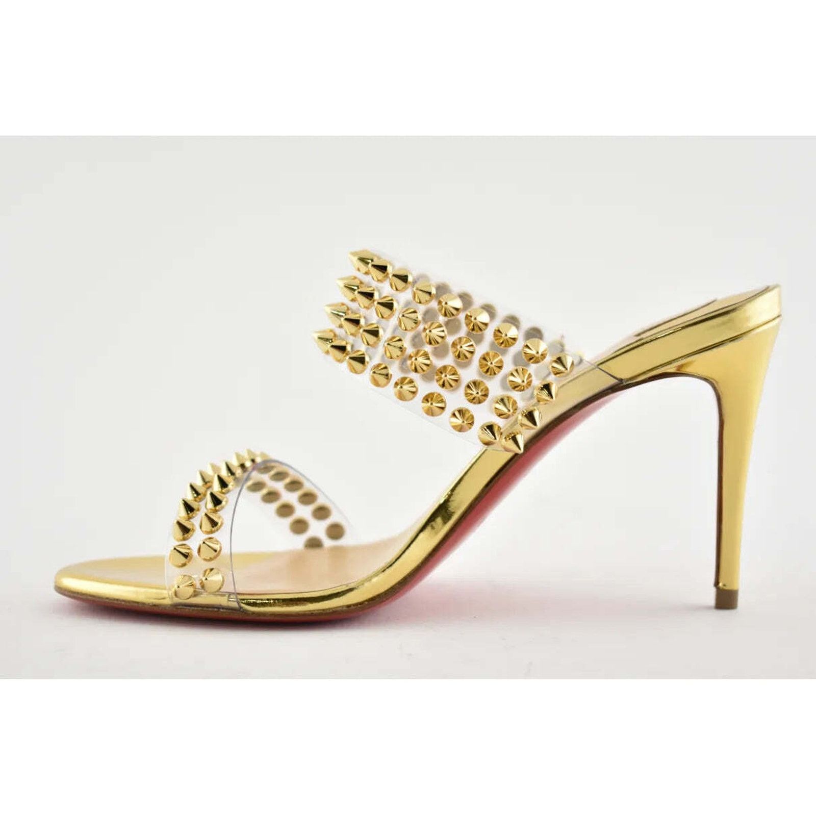 Christian Louboutin Spikes Only 85 Gold PVC Slide Mule Open Sandal Heel Pump 36 Size US 6 / IT 36 - 2 Thumbnail