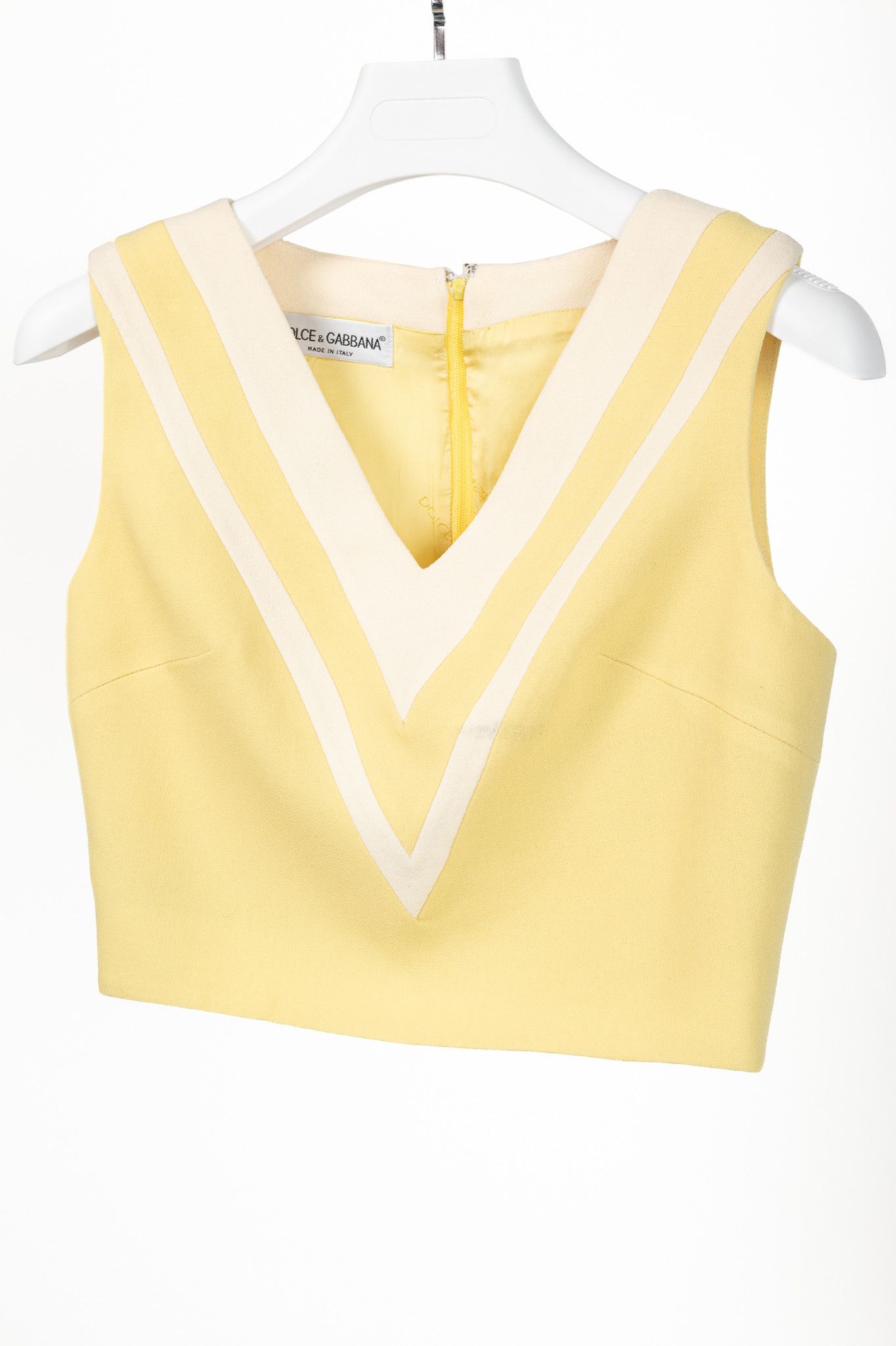 Dolce & Gabbana Yellow Wool-Crepe Stripe Sleeveless Top