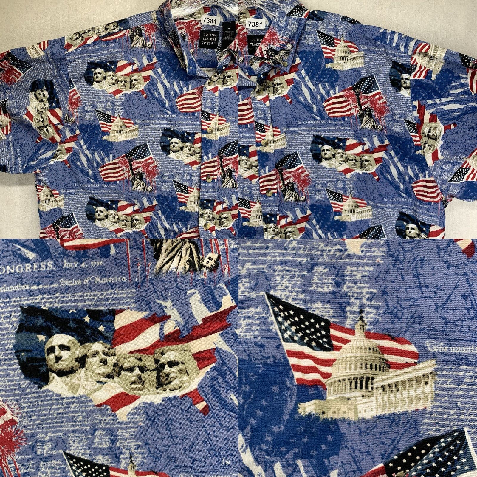 Cotton Traders VINTAGE Cotton Traders Men's 2XL Patriotic Short Sleeve Shirt Red White Blue American Flag Mount Rushmore Summer Casual Size US XXL / EU 58 / 5 - 8 Thumbnail