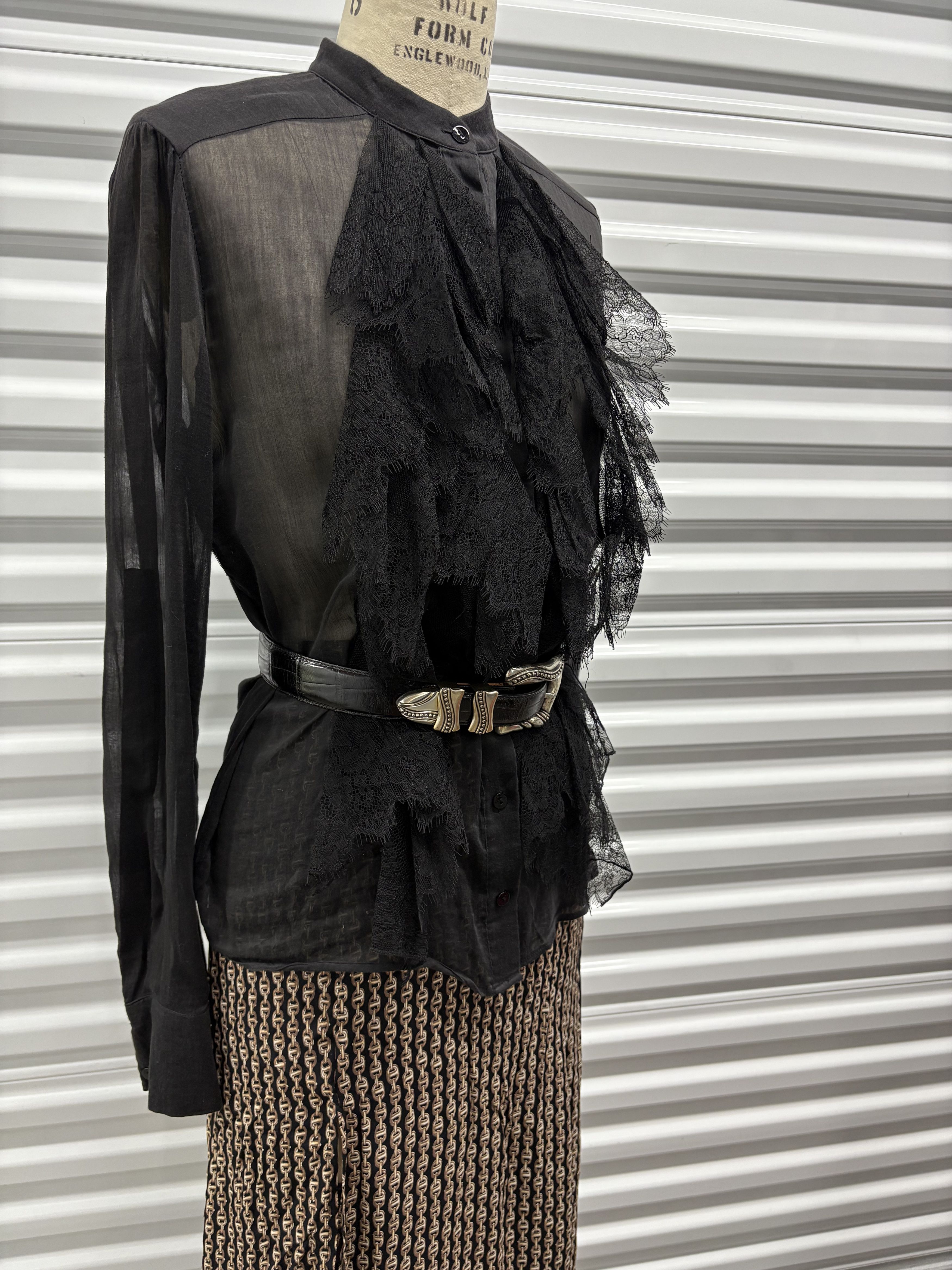 plein sud Vintage 90s Plein Sud Sheer Silk Lace Ruffle Blouse Size L / US 10 / IT 46 - 3 Thumbnail