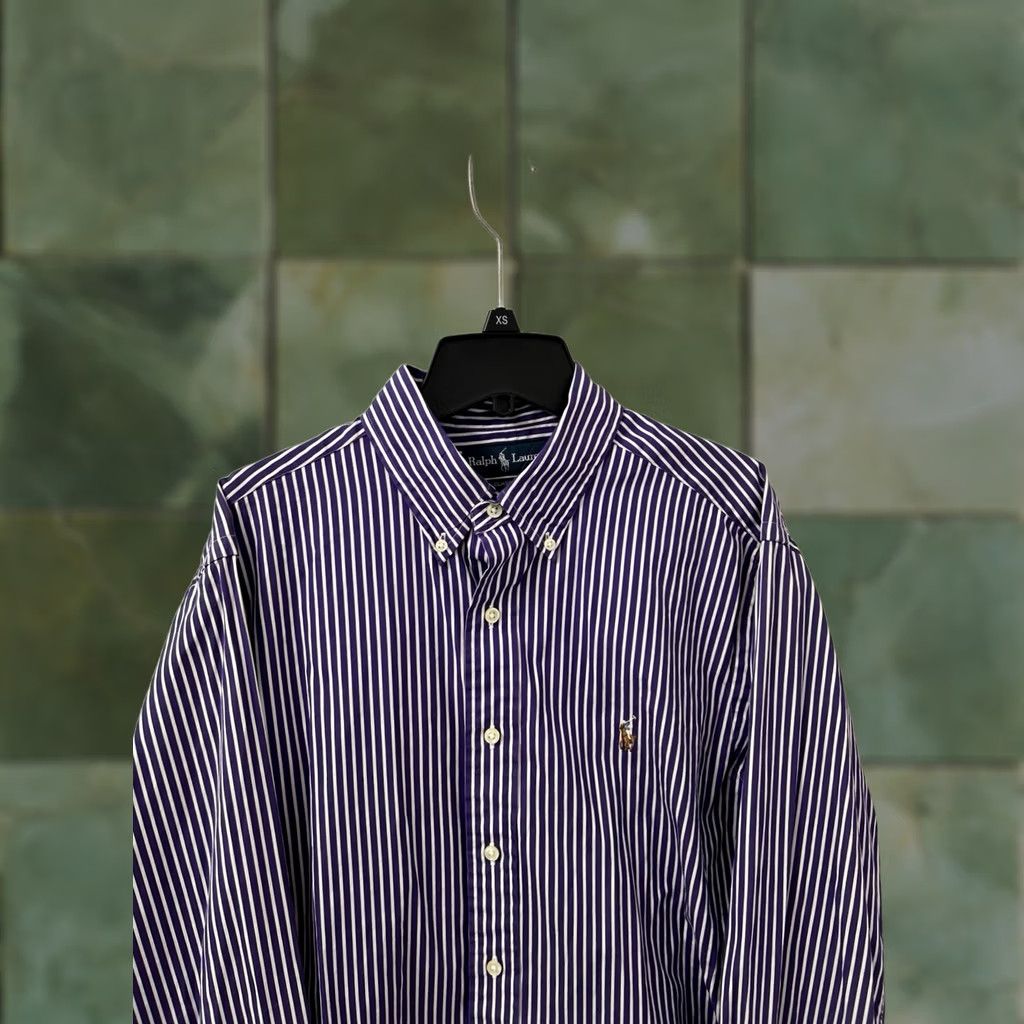 Ralph Lauren VINTAGE Ralph Lauren Shirt Mens L Purple White Striped Oxford Classic Button-Down Size US L / EU 52-54 / 3 - 1 Thumbnail