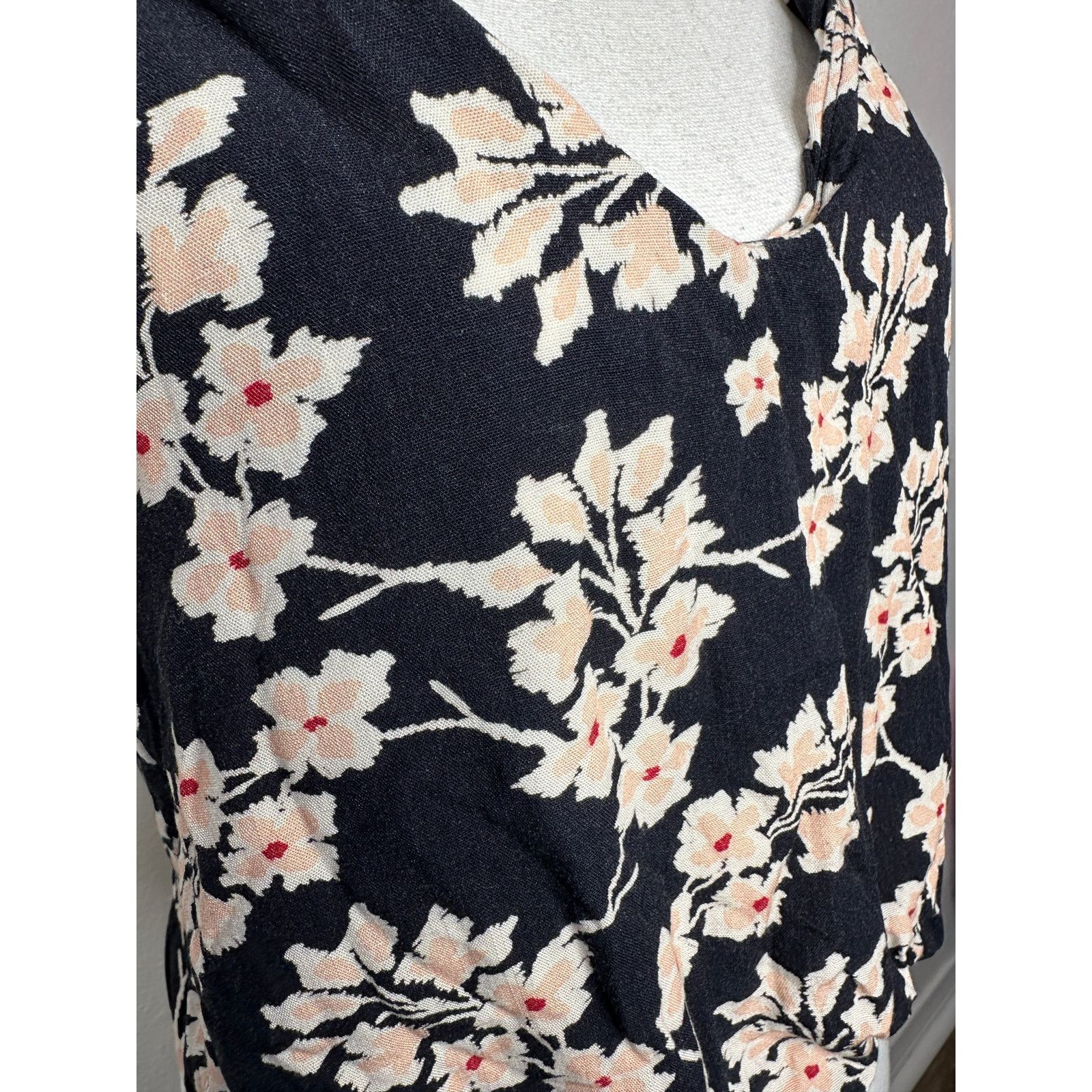 Other Boho Floral Braided Twist Back Tank Top Black Peach Linen Size XS / US 0-2 / IT 36-38 - 6 Thumbnail