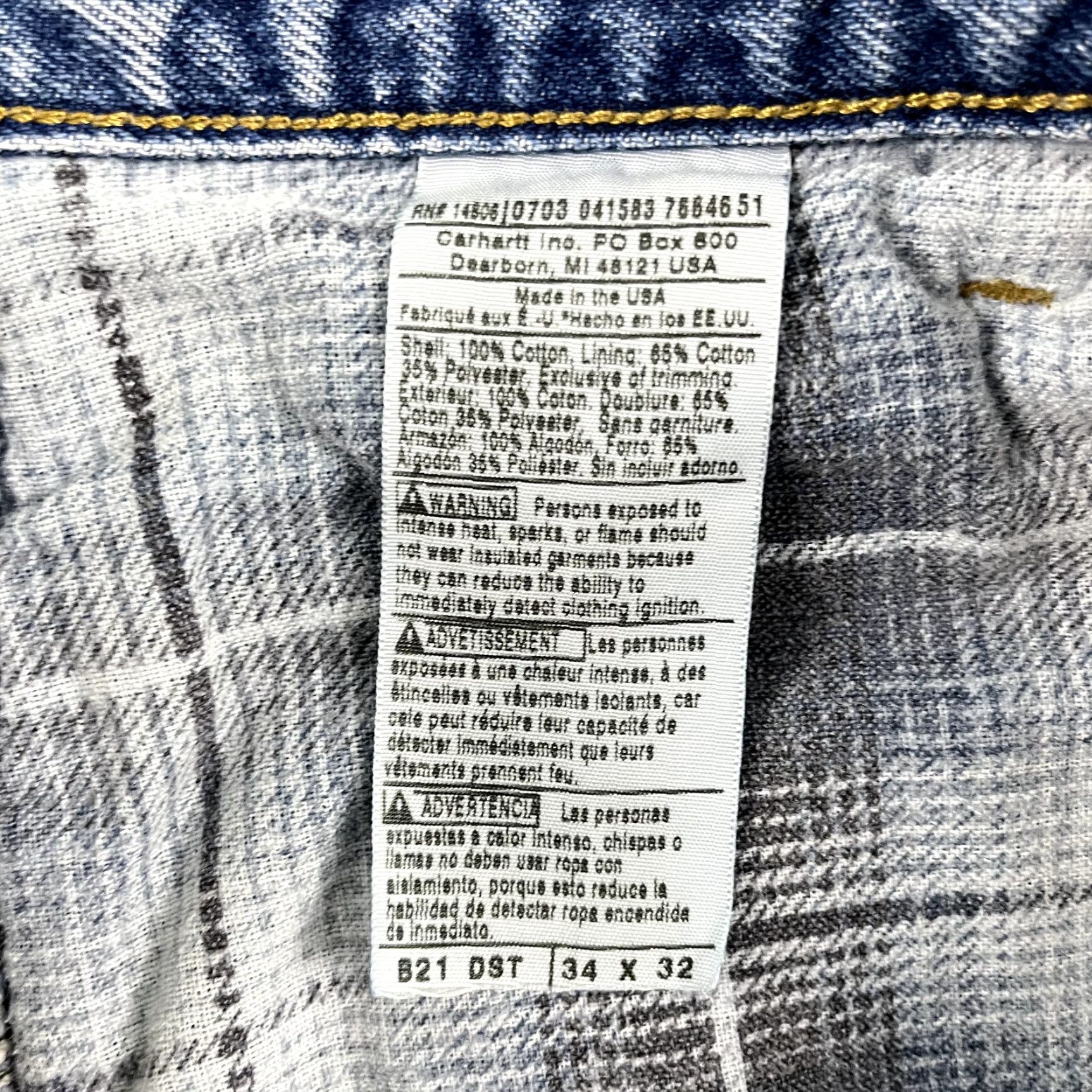 Carhartt Carhartt Jeans Denim Straight 34 x 32 Regular Mens Blue Mid Wash 2006 Vintage-Style Workwear Flannel Lined Felted Denim (5-Pocket) Aged Look Size US 34 / EU 50 - 4 Thumbnail