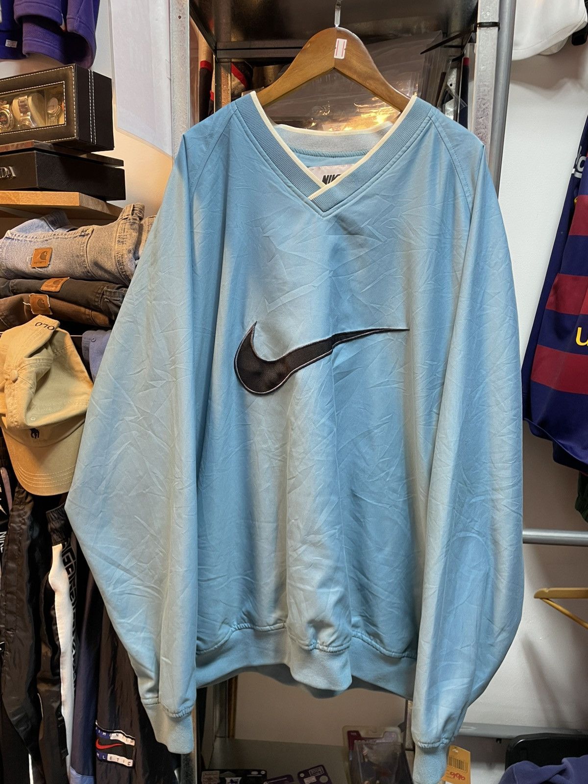 Nike Vintage Nike Big Logo V-Neck Windbreaker Size US XL / EU 56 / 4 - 1 Thumbnail