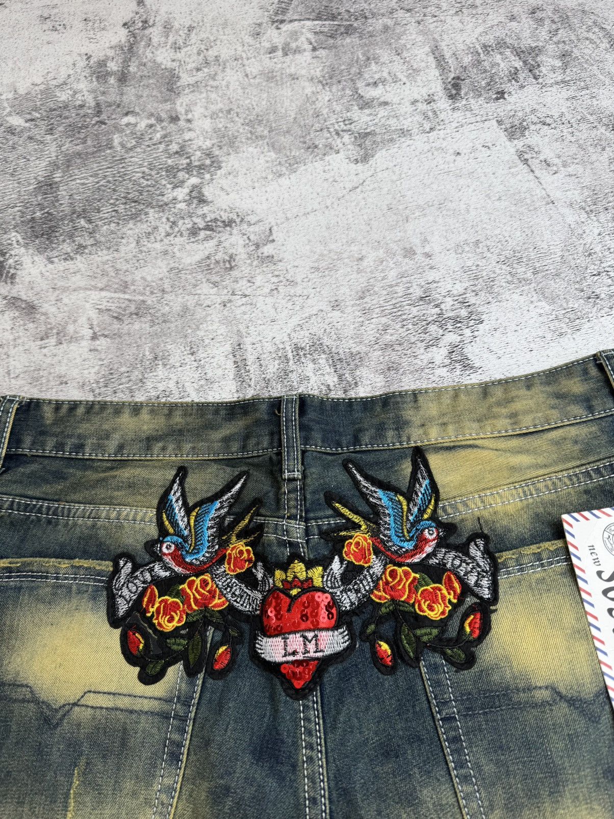 Japanese Brand Rose Embroidered Faded Skate Relaxed Jeans Pants Trousers Size US 38 / EU 54 - 17 Thumbnail