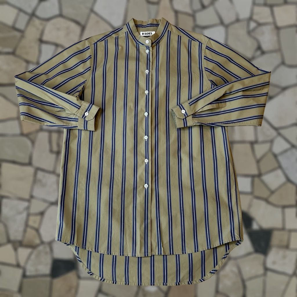 B Sides B Sides Striped Neutrals Tunic Mock Neck Button Up Top XS Women’s Tan Casual Sleeve Striped Pattern 100% Cotton Vintage? No Size XS / US 0-2 / IT 36-38 - 1 Thumbnail