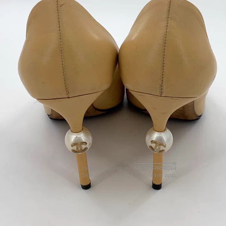 Chanel Chanel Light brown pointed leather pearl thin heel high he Size US 7.5 / IT 37.5 - 8 Thumbnail