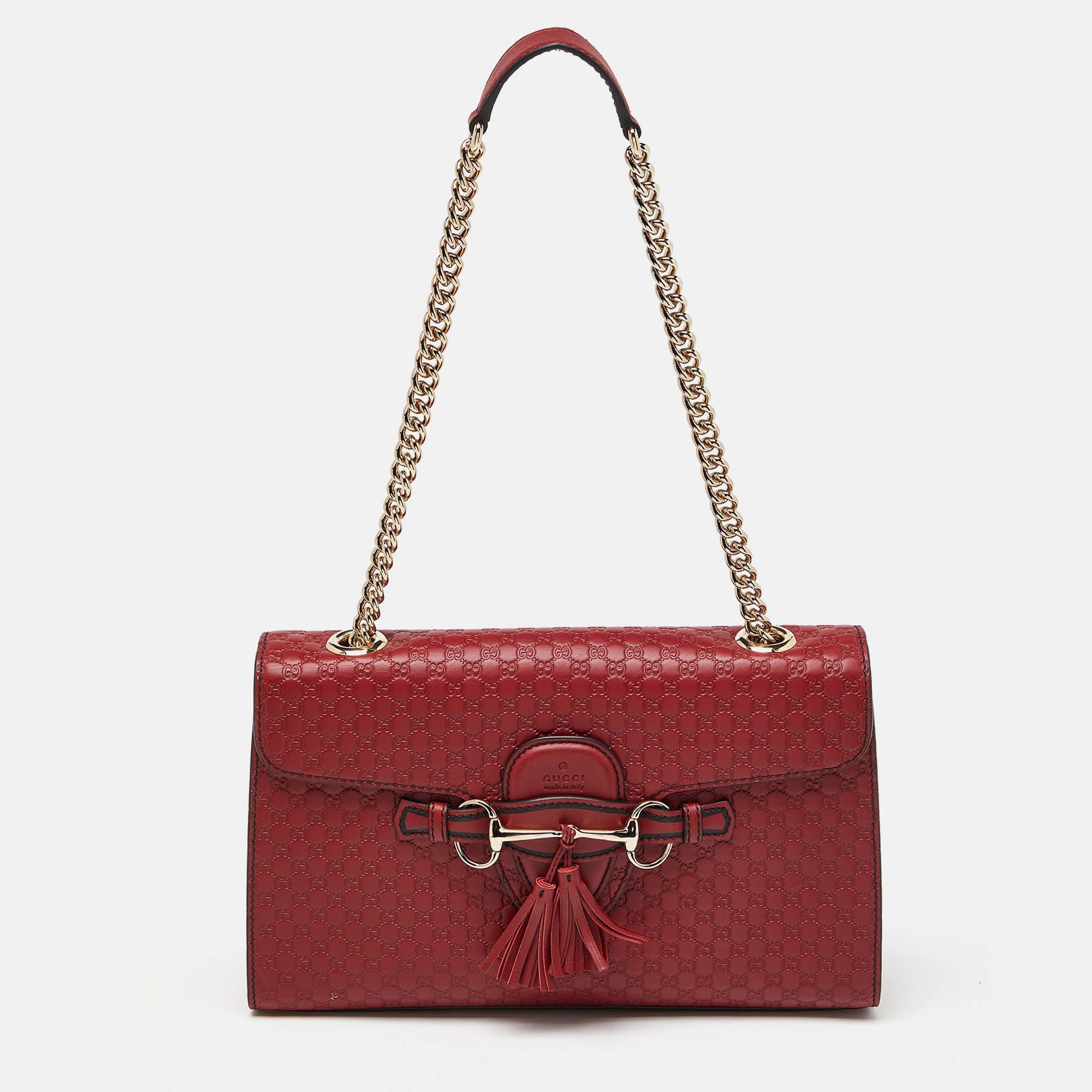 image of Gucci Red Microssima Leather Medium Emily Chain Shoulder Bag, Women's