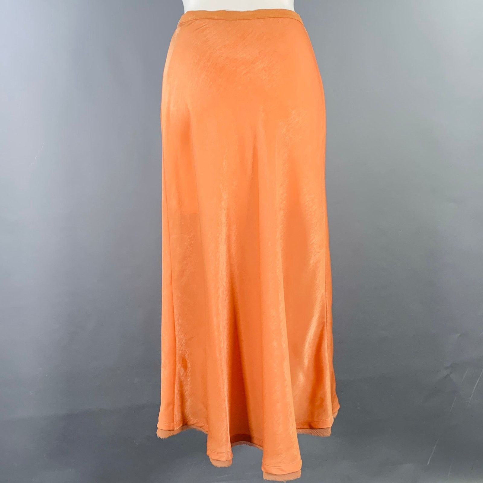 Jonathan Simkhai JONATHAN SIMKHAI Orange Coral Satin Raw Edge Midi Skirt Size 26" / US 2 / IT 38 - 2 Thumbnail