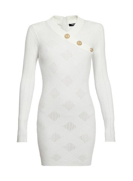 Balmain o1s1wg111025 Rib-Knit Surplice Mini Dress in White Size M / US 6-8 / IT 42-44 - 1 Preview
