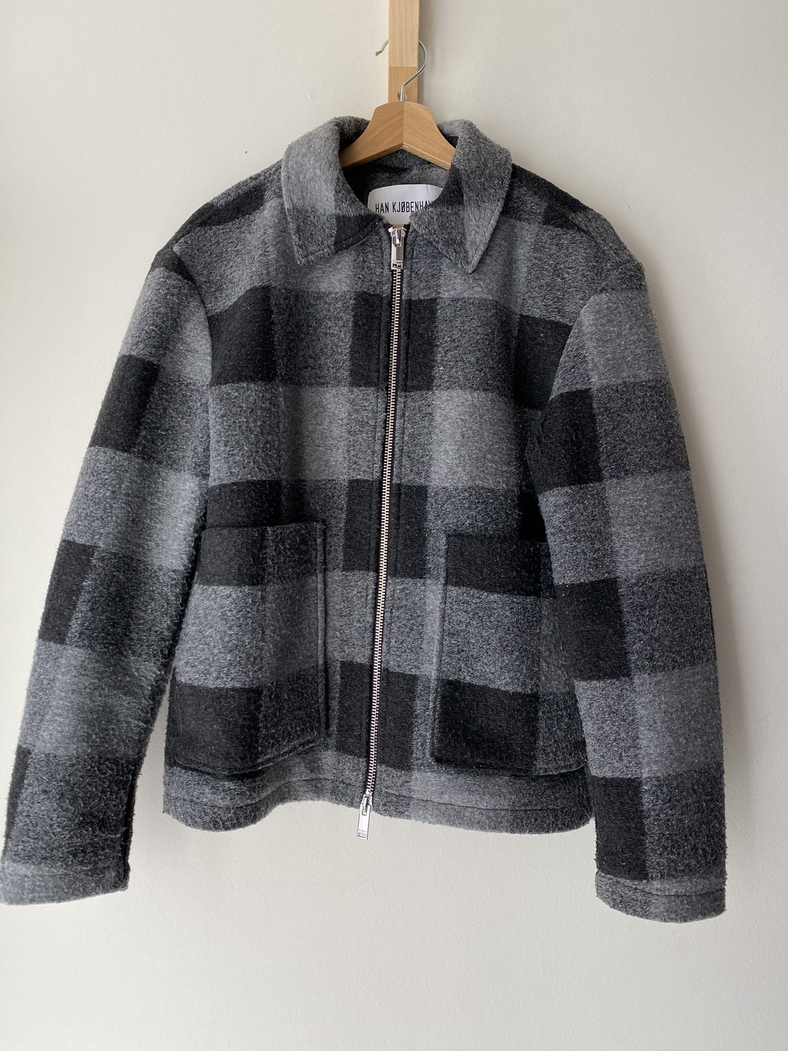 Han Kjobenhavn $810 - Zip Boxy Jacket - Black/Grey Check Size US L / EU 52-54 / 3 - 3 Thumbnail