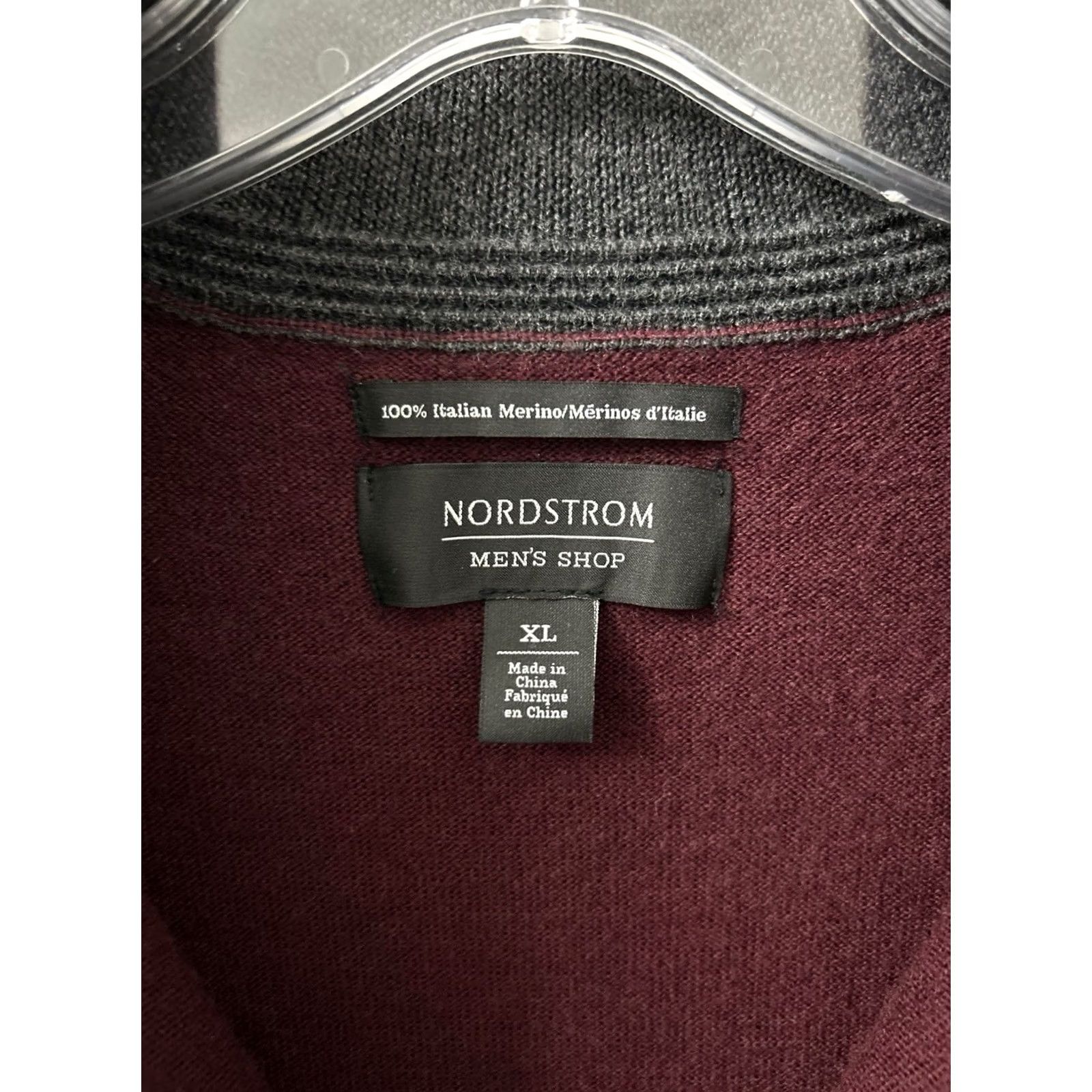 Nordstrom Nordstrom Mens XL Burgundy 100% Italian Merino Wool 1/4 Zip Sweater Pullover L/S Mock Neck Regular Fit Dry Clean Only Size US XL / EU 56 / 4 - 6 Thumbnail