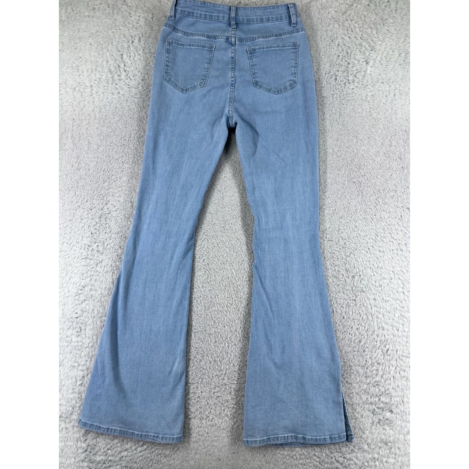 Shein SheIn Jeans Womens Small Blue Denim Flared Stretch Cotton Blend 5-Pocket Design Zipper Button Pocketed Mid Rise Regular Distressed Not Vintage Size 28" / US 6 / IT 42 - 2 Thumbnail