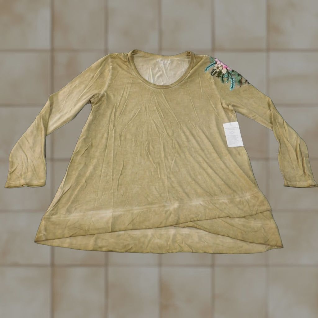 Soft Surroundings Soft Surroundings Blouse Shirt Womens L Green Crew Neck Long Sleeve Pullover Cotton Polyester Rayon Stretch Casual Classic Size L / US 10 / IT 46 - 1 Thumbnail