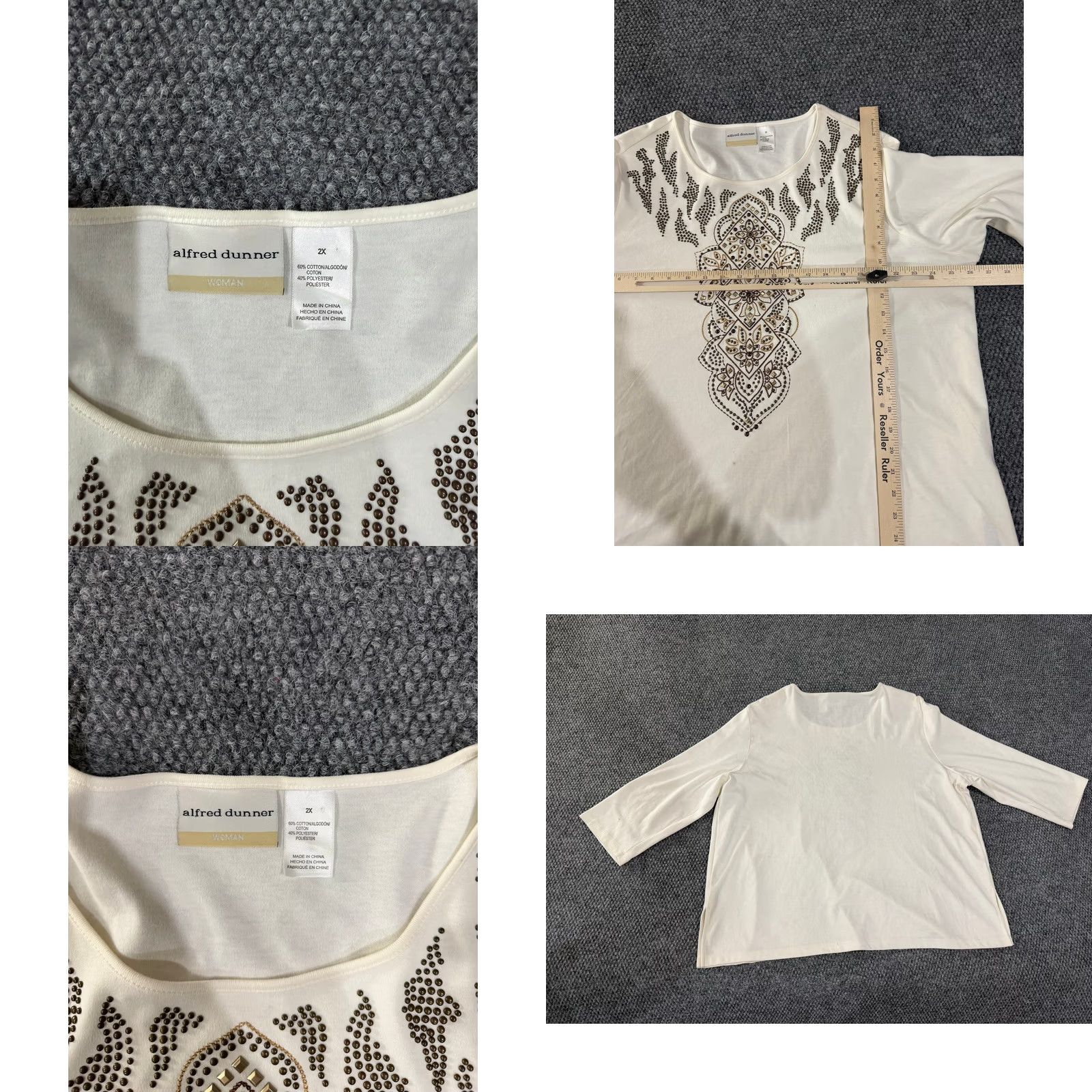Vintage Alfred Dunner Blouse Womens 2X White Beaded Embroidered Knit Scoop Neck Pullover Casual Sleeve Size XXL / US 16-18 / IT 52-54 - 8 Thumbnail