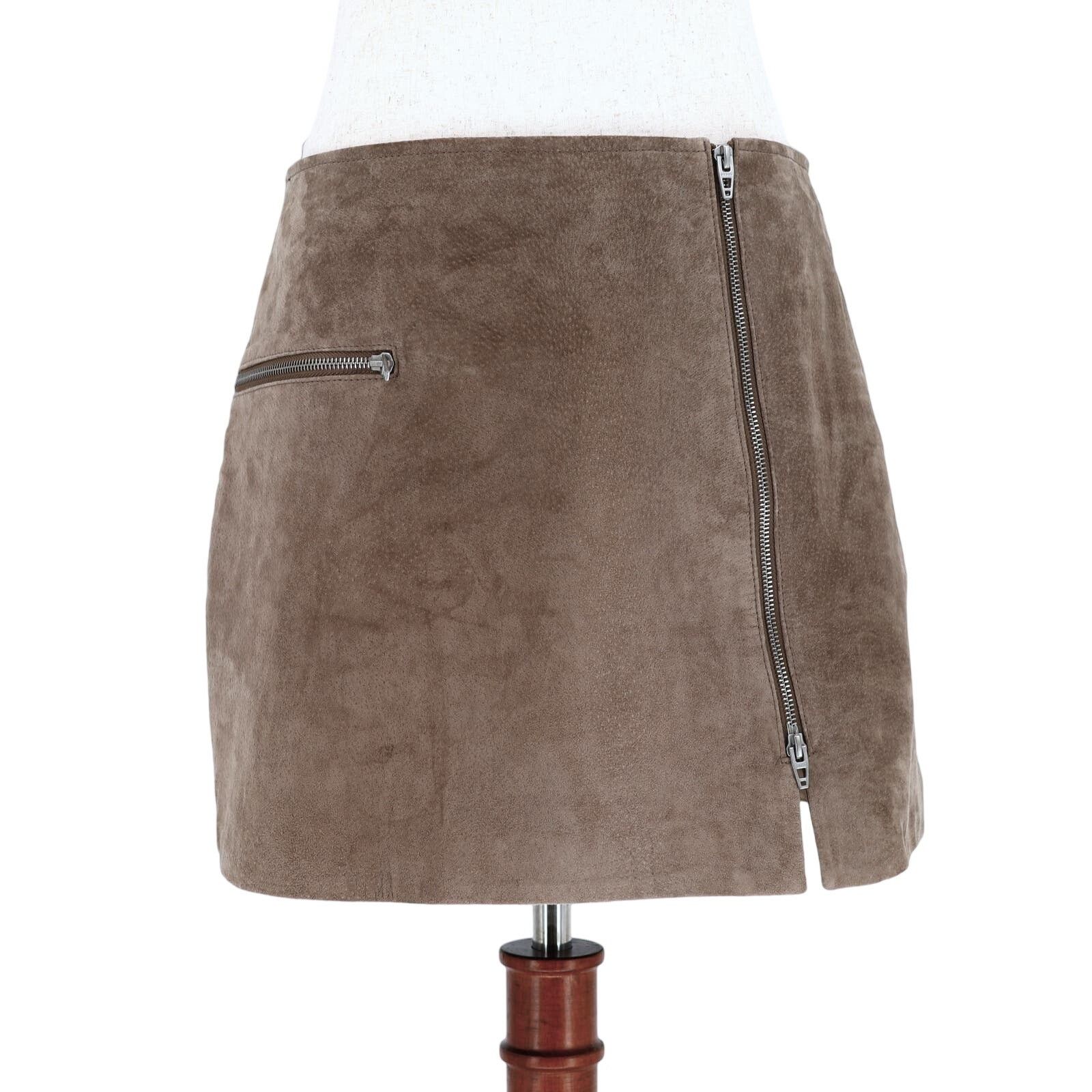 BLANK NYC Women Tan Suede Leather Moto Mini Skirt Size 28