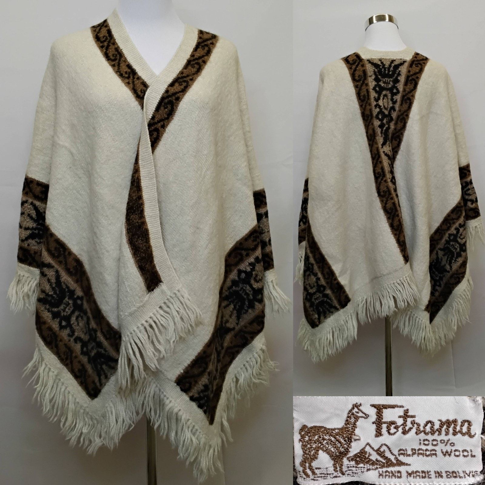 Other Fotrama Shawl O/S Brown Fringe 100% Alpaca Wool Handmade Size ONE SIZE - 1 Thumbnail