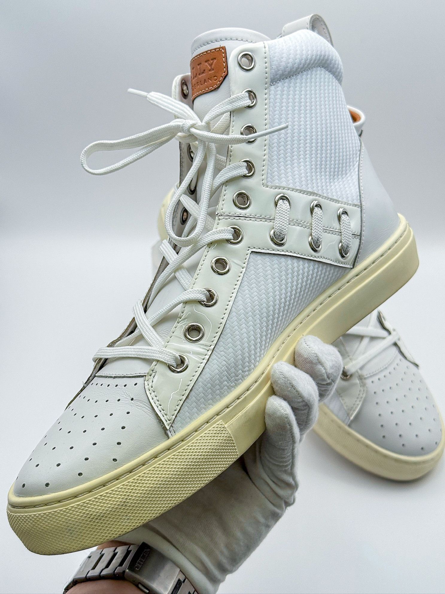 Bally Bally Hekem White Leather Lace-Up Hi-Top Sneakers Size US 9 / EU 42 - 4 Thumbnail