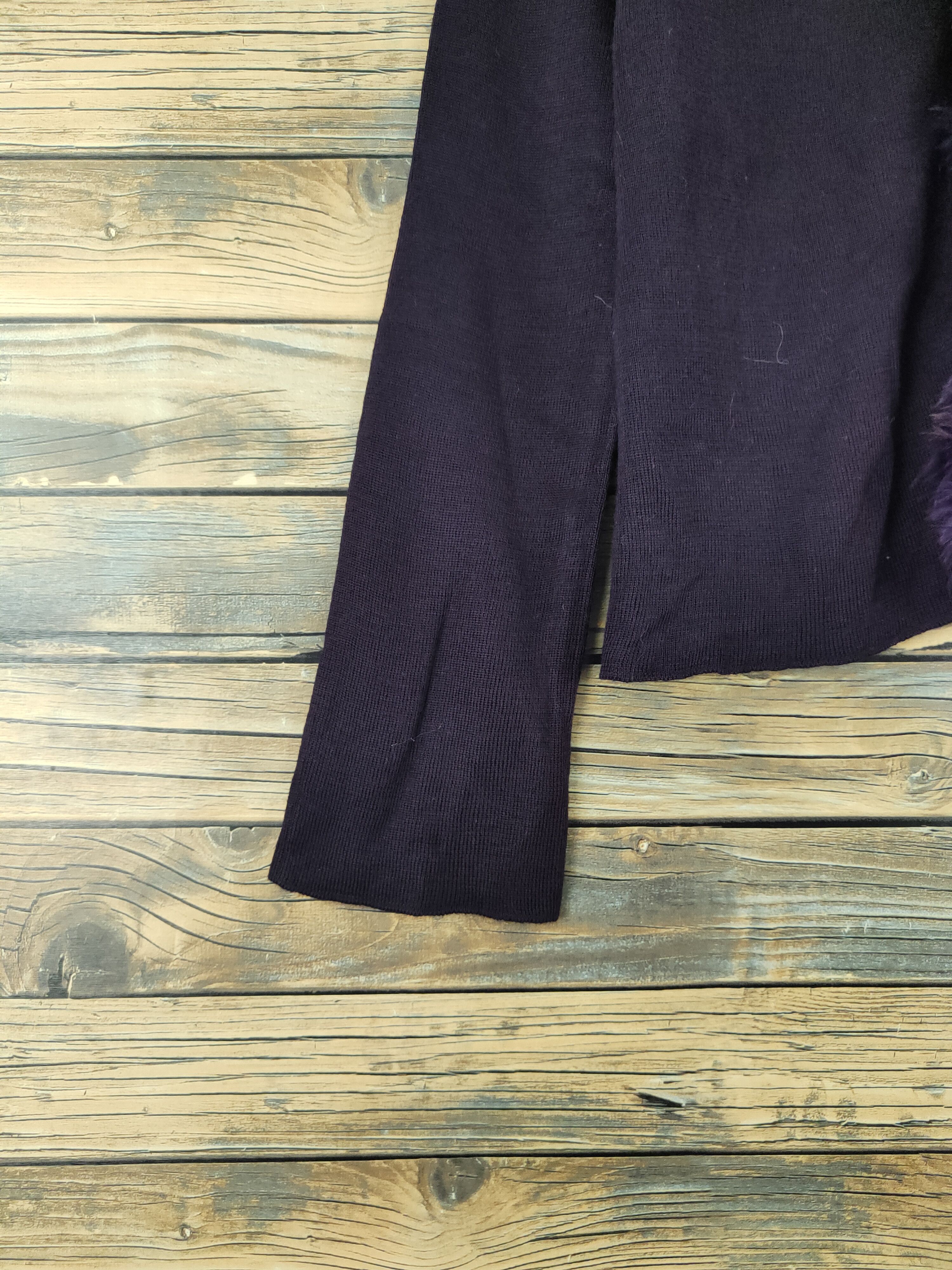 Homespun Knitwear Indio Dark Purple shaggy fur Knitwear Cardigan #W2175 Size L / US 10 / IT 46 - 4 Thumbnail