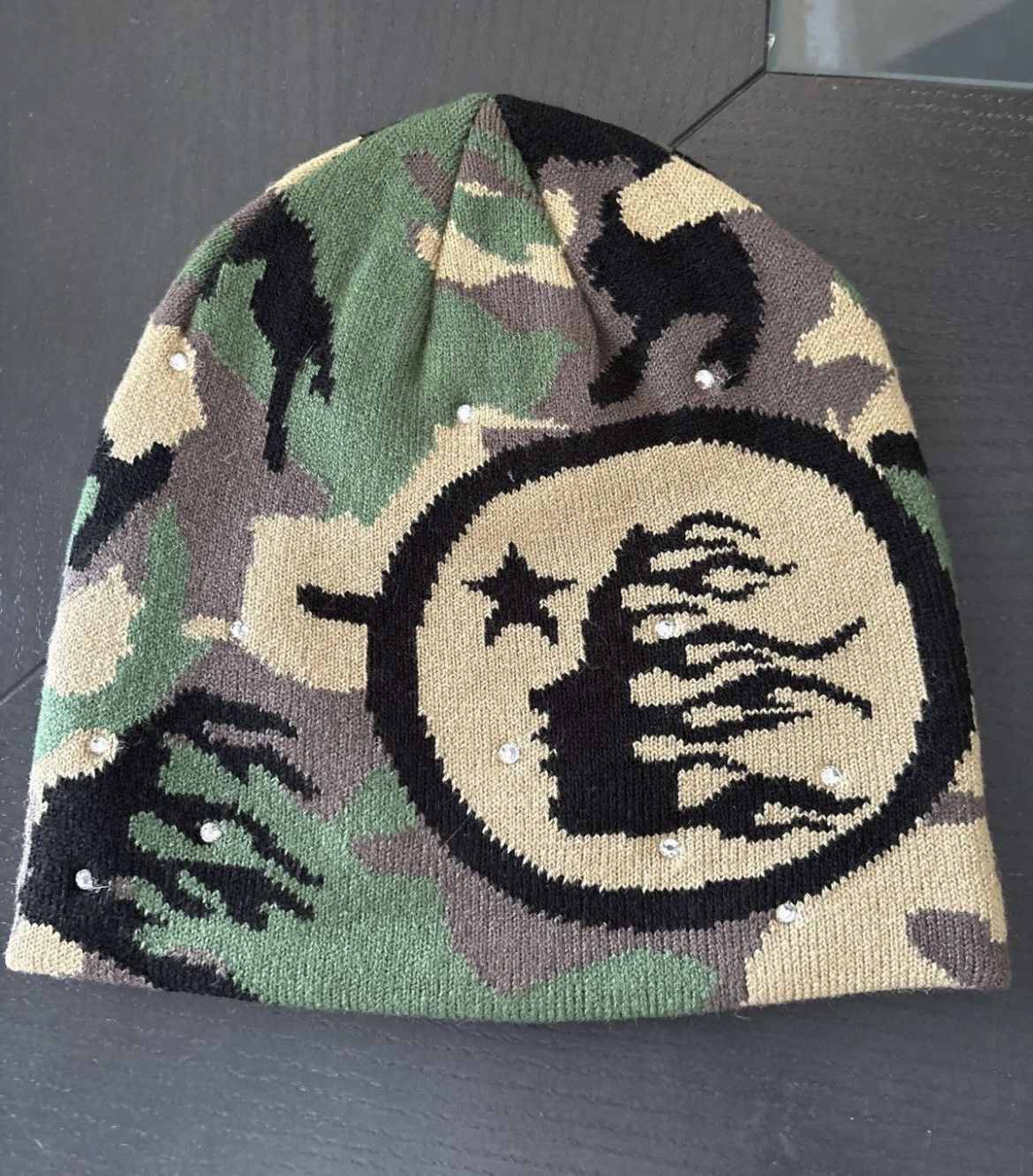 HELLSTAR HELLSTAR Capsule 11 Big Logo Camo Rhinestone Beanie Size ONE SIZE - 2 Thumbnail