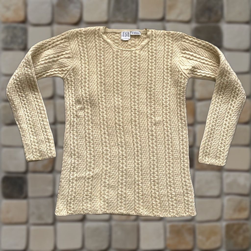 Tse VINTAGE TSE Women's Cable Knit Cashmere Sweater Sz M Crew Neck Ivory 90s Pullover Womens Size M / US 6-8 / IT 42-44 - 1 Thumbnail