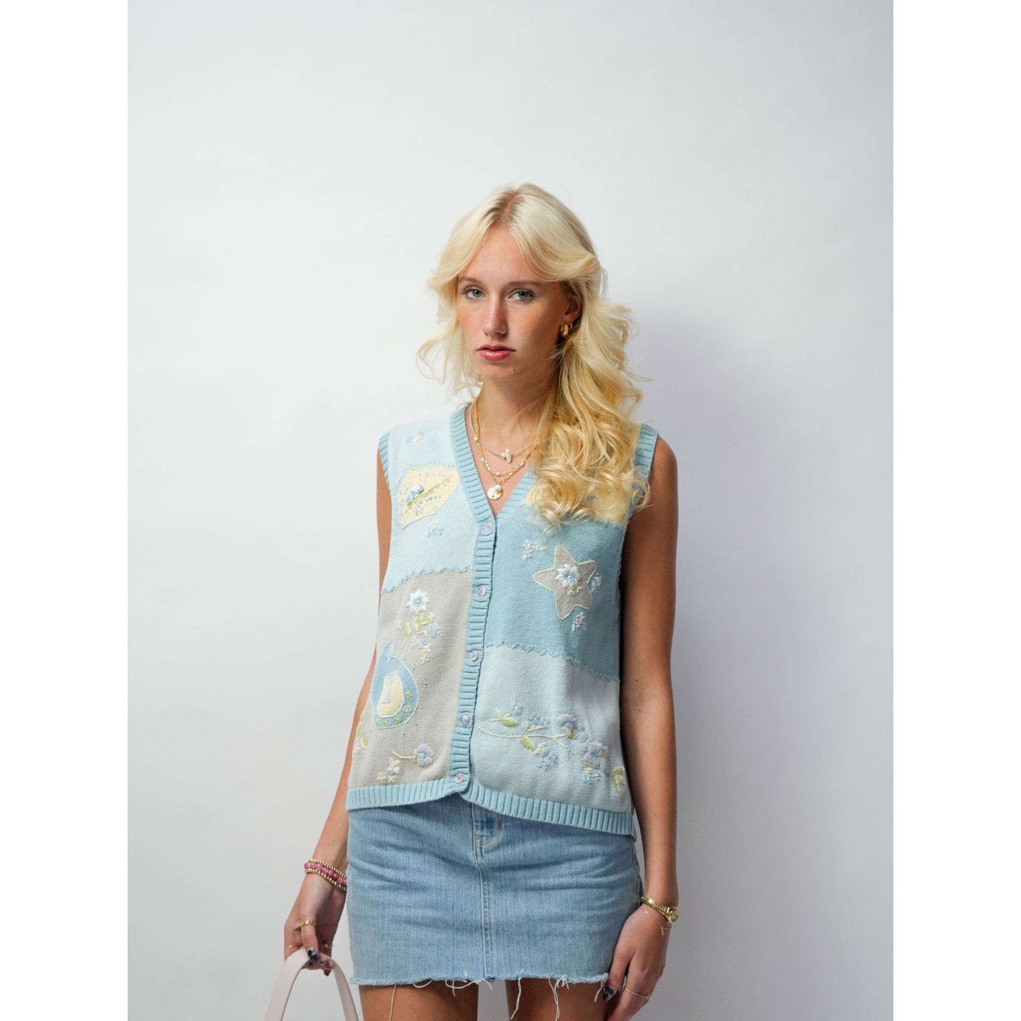 Other Vintage 90s Tabi Cute Blue Flowers Cardigan Sweater Size M / US 6-8 / IT 42-44 - 4 Thumbnail