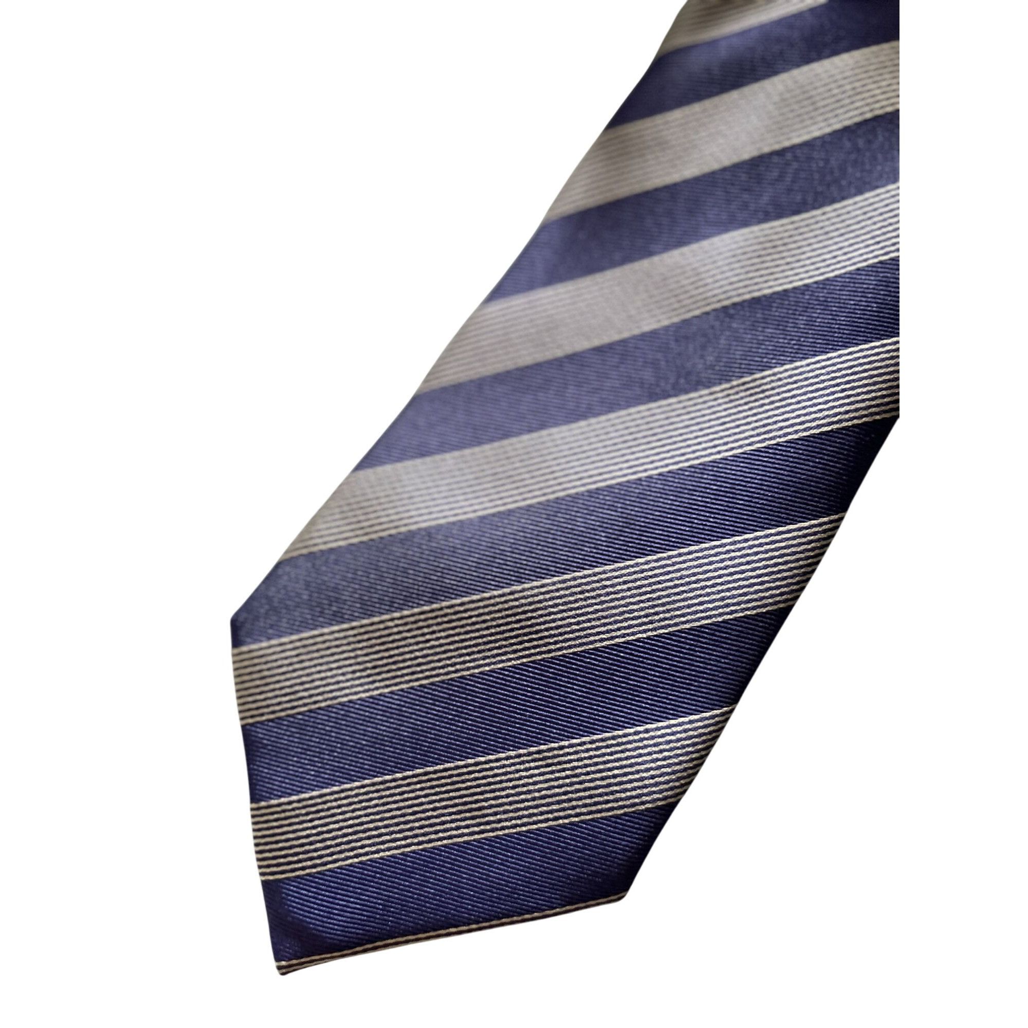 Luigi Borrelli LUIGI BORRELLI Napoli Men's 100% Silk Tie Blue Gray/Silver S Size ONE SIZE - 8 Thumbnail