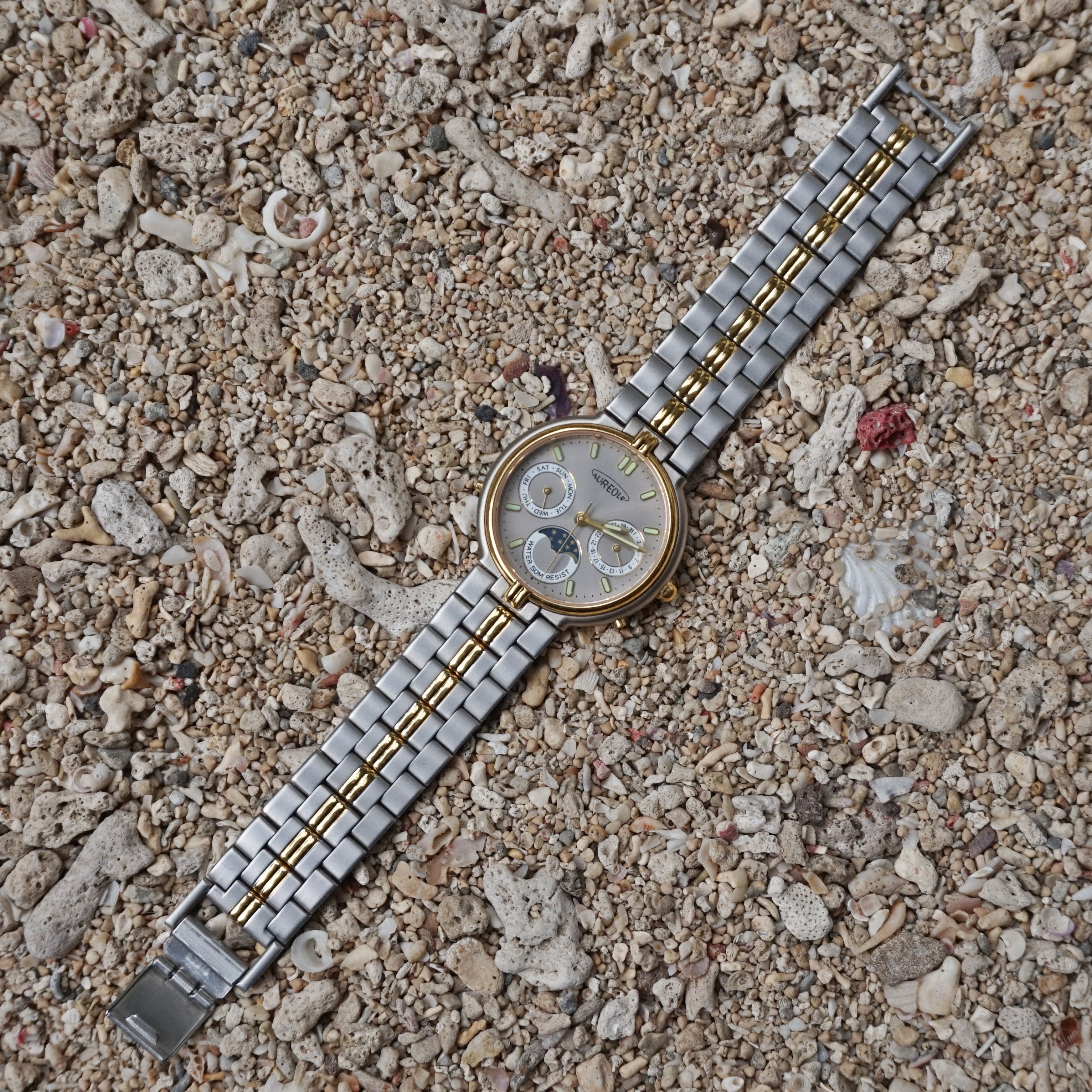 Vintage 80S Aureole Swiss Moonphase dualtone watch Size ONE SIZE - 6 Thumbnail