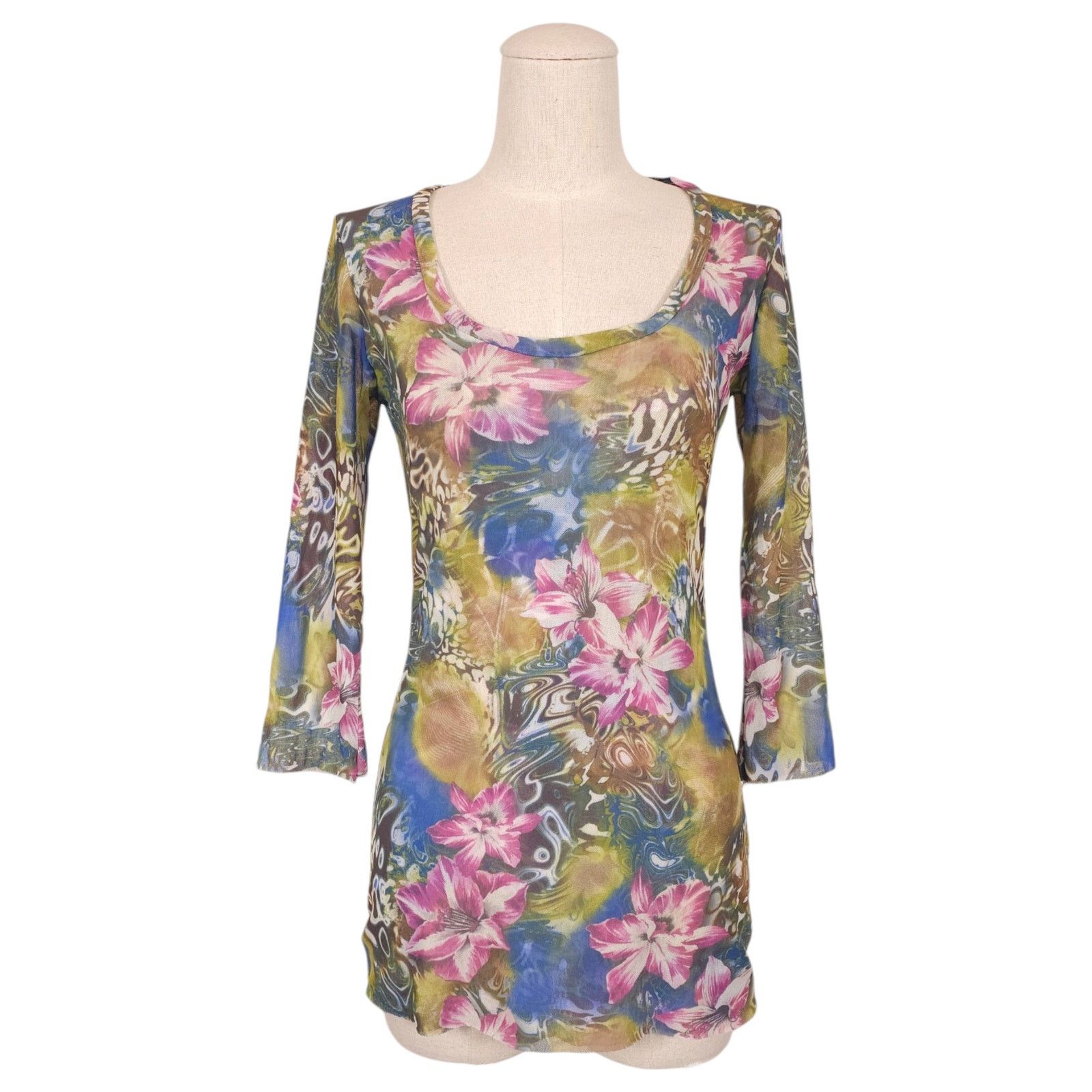 Other Vintage Johnny Heaven Y2K Floral Mesh Top Sz Extra Large Size XL / US 12-14 / IT 48-50 - 1 Thumbnail