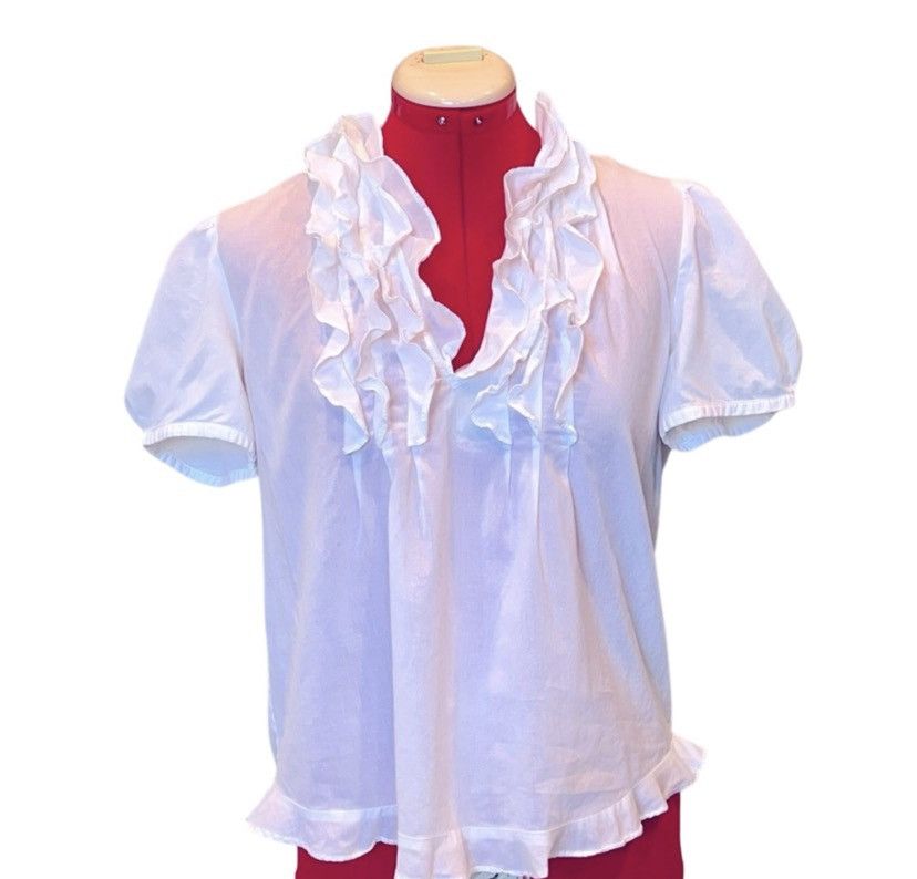Anne Klein Anne Klein White Ruffle Neck Blouse Size 6 Puff Sleeve Top Size M / US 6-8 / IT 42-44 - 1 Thumbnail